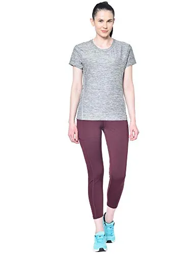 CHKOKKO Round Neck Half Sleeve Yoga Sports Dryfit Active Wear Gym Tshirt for Women Grey XL