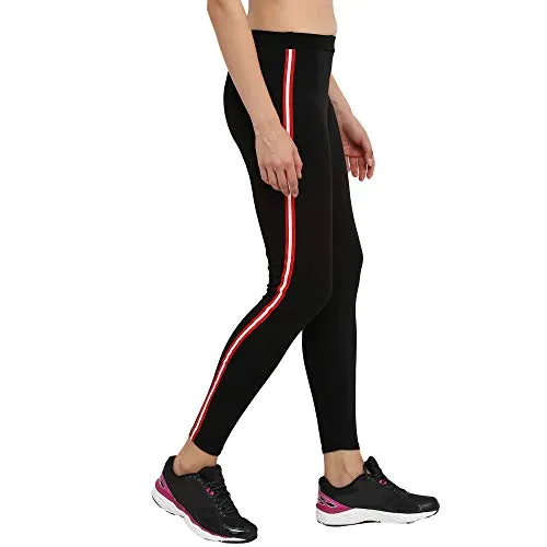CHKOKKO Women Striped Yoga Track Pants Stretchable Gym Tights Black Small