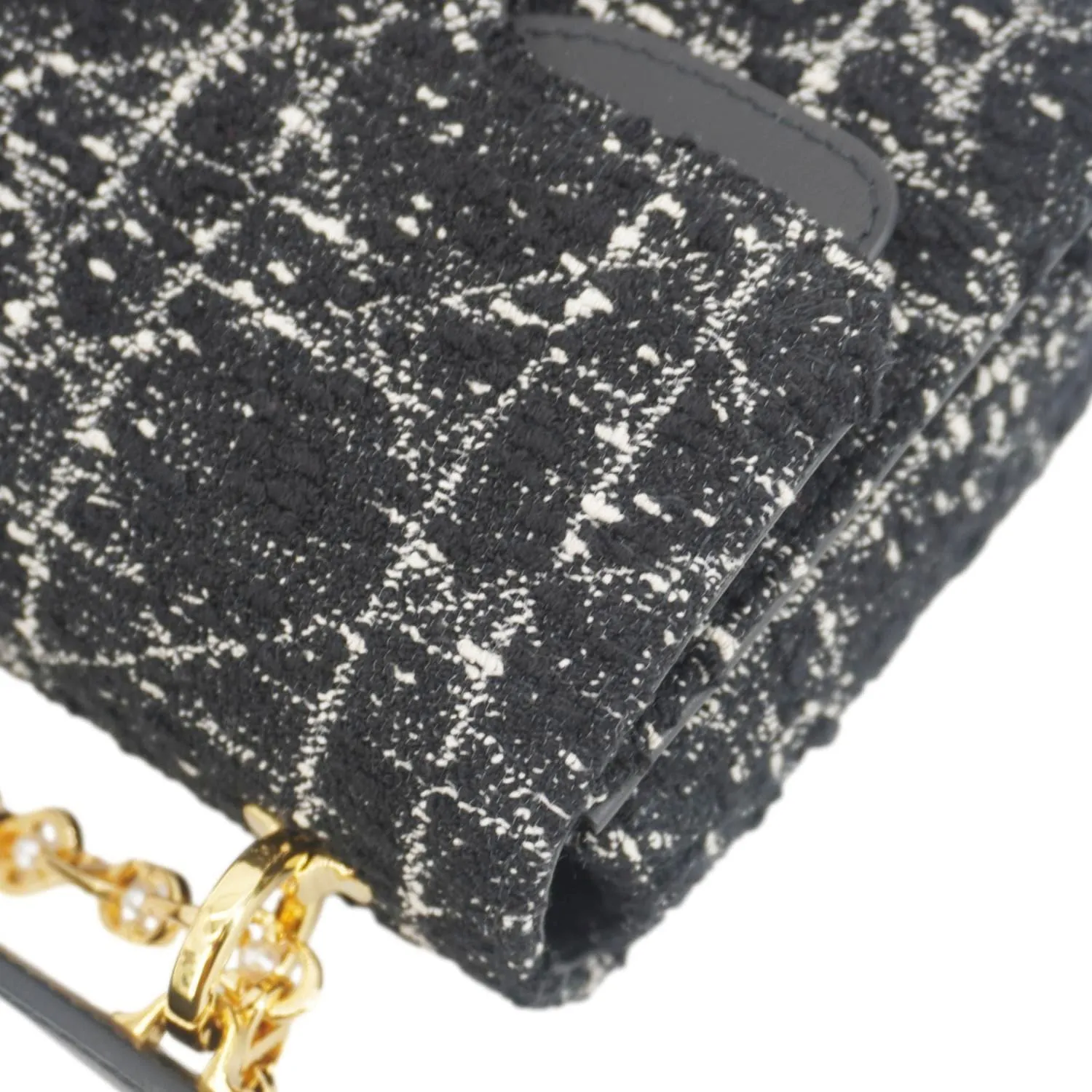 CHRISTIAN DIOR Jolie Small Cannage Tweed Top Handle Shoulder Bag Black