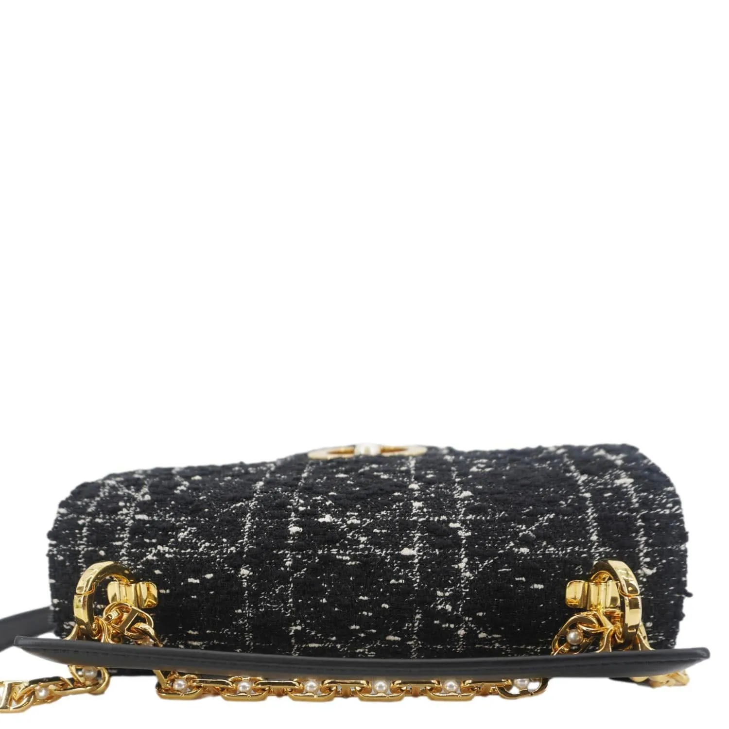 CHRISTIAN DIOR Jolie Small Cannage Tweed Top Handle Shoulder Bag Black