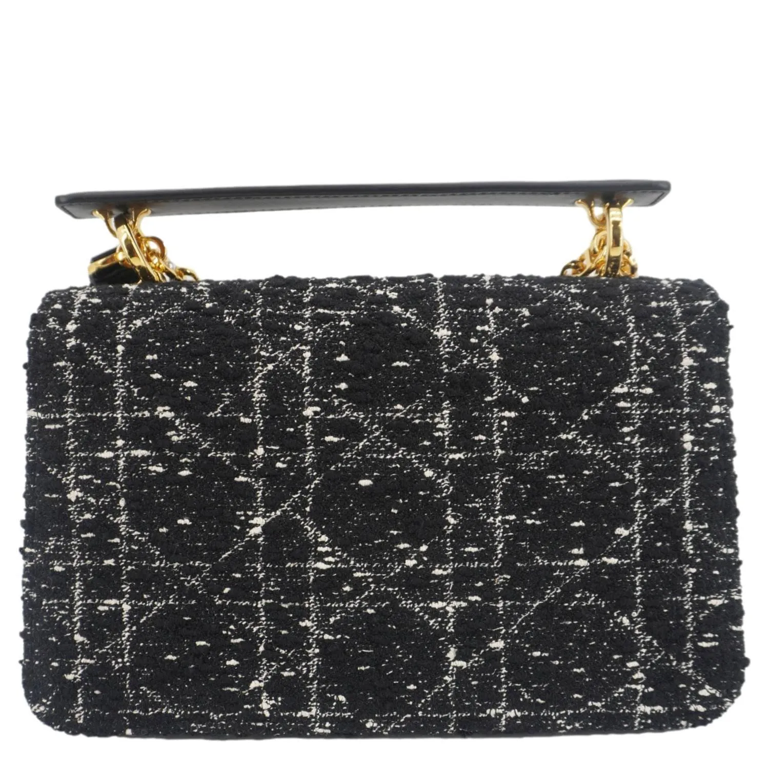 CHRISTIAN DIOR Jolie Small Cannage Tweed Top Handle Shoulder Bag Black