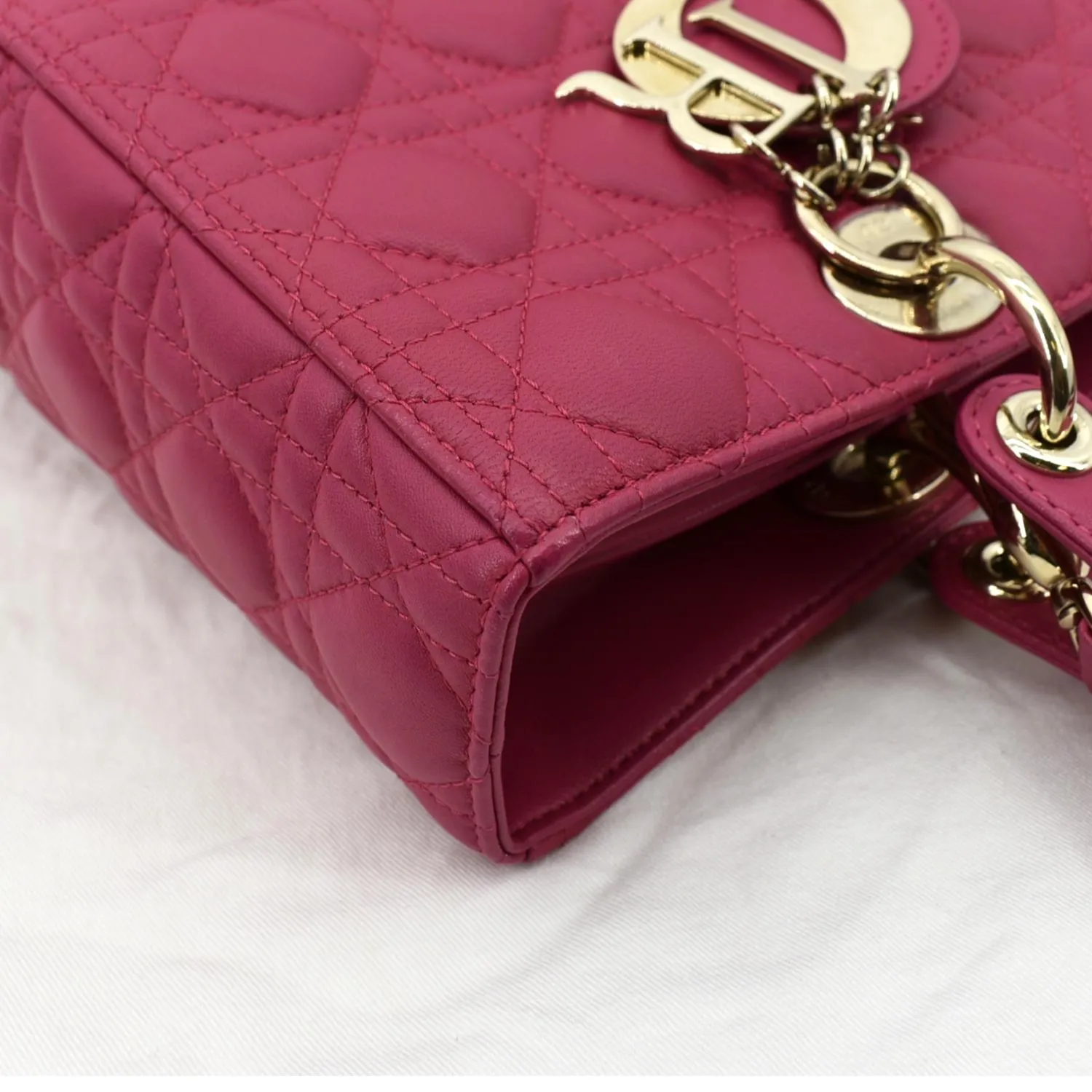 CHRISTIAN DIOR Large Lady Dior Cannage Lambskin Shoulder Bag Pink