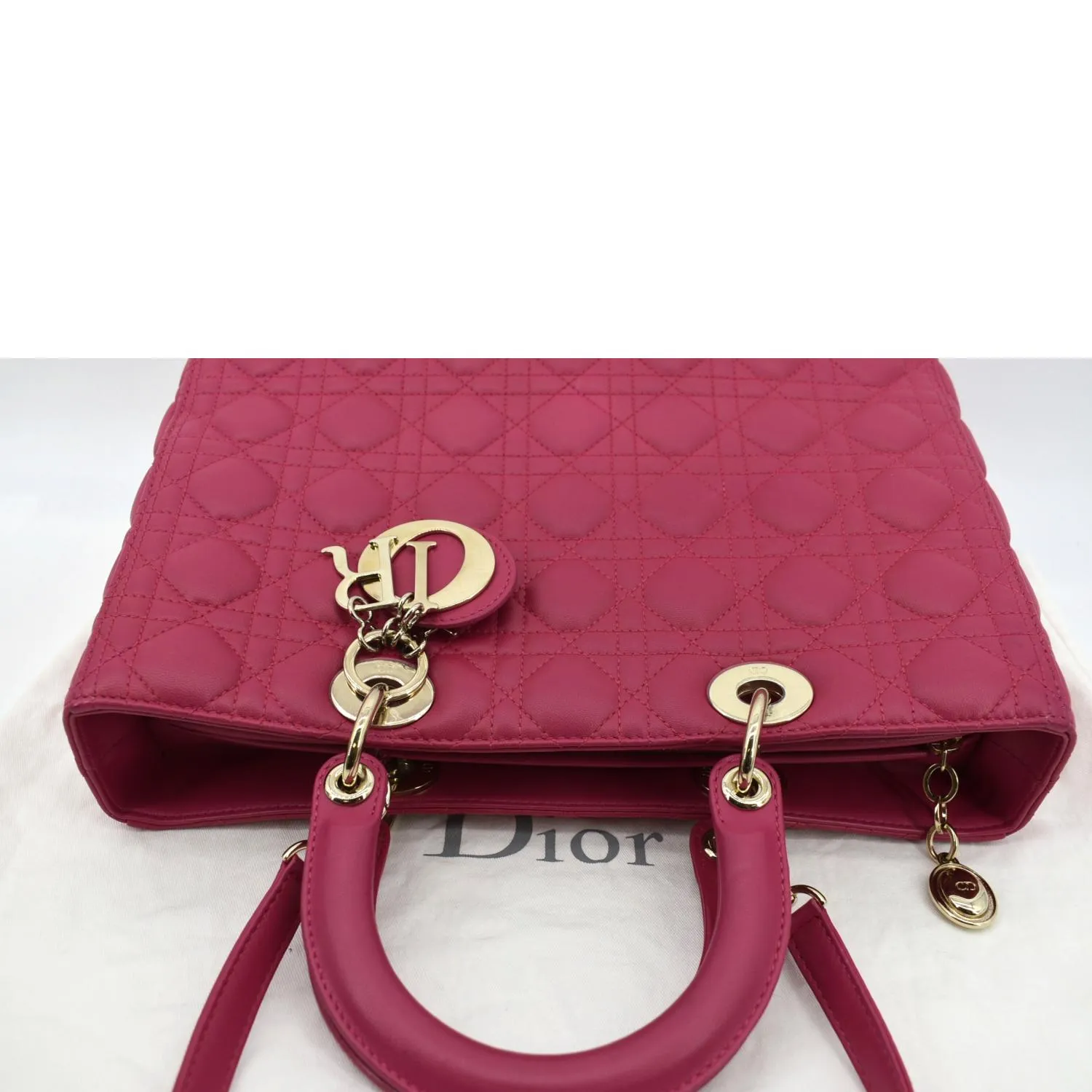 CHRISTIAN DIOR Large Lady Dior Cannage Lambskin Shoulder Bag Pink