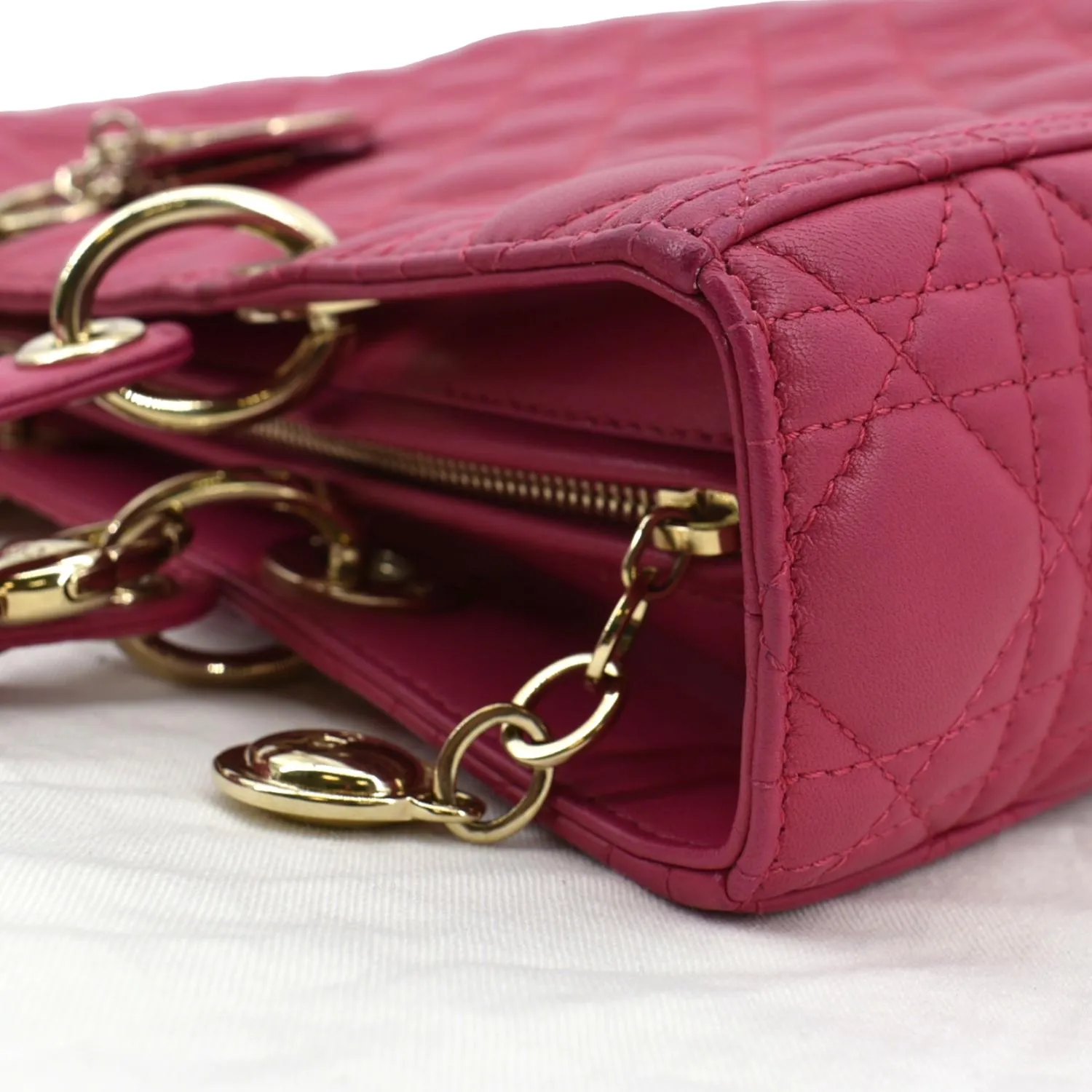 CHRISTIAN DIOR Large Lady Dior Cannage Lambskin Shoulder Bag Pink