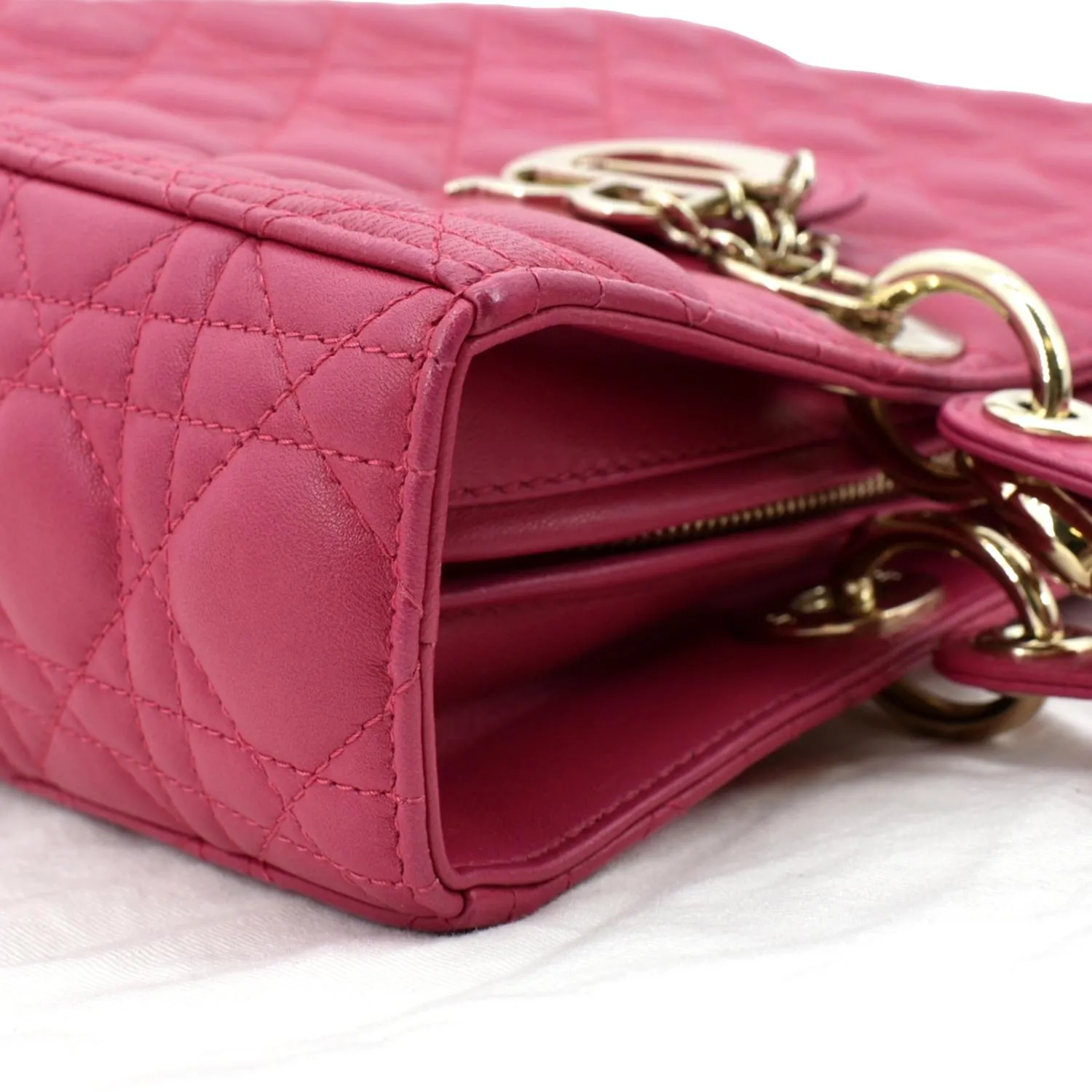 CHRISTIAN DIOR Large Lady Dior Cannage Lambskin Shoulder Bag Pink