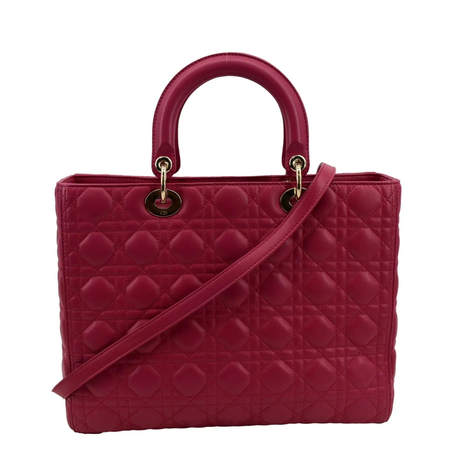 CHRISTIAN DIOR Large Lady Dior Cannage Lambskin Shoulder Bag Pink