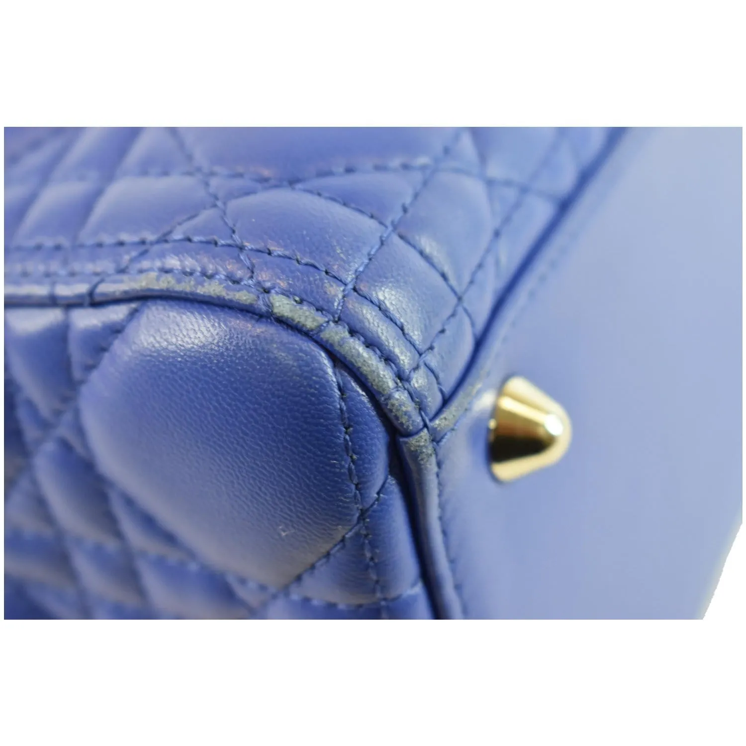 CHRISTIAN DIOR Large Lady Dior Lambskin Leather Shoulder Bag Blue