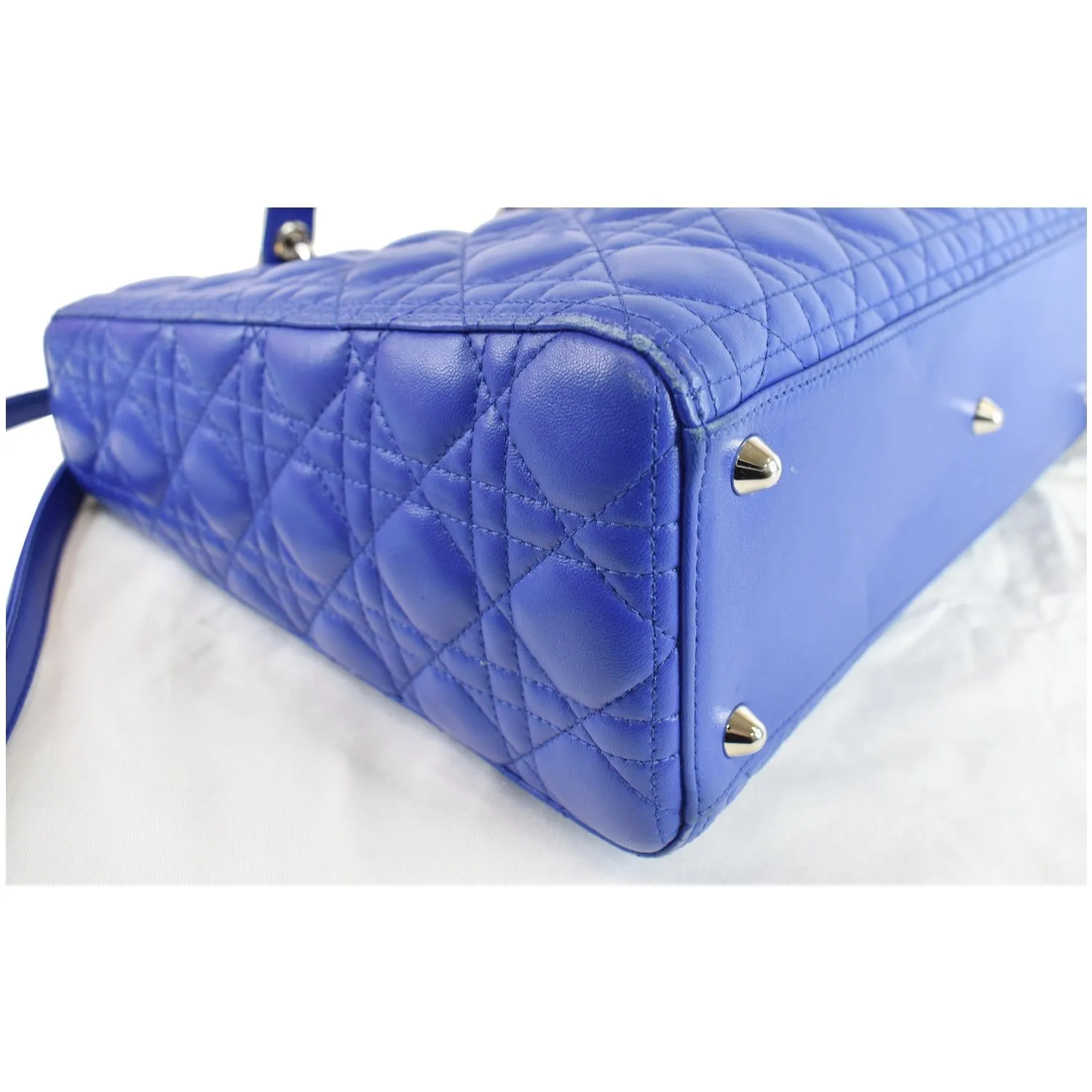 CHRISTIAN DIOR Large Lady Dior Lambskin Leather Shoulder Bag Blue
