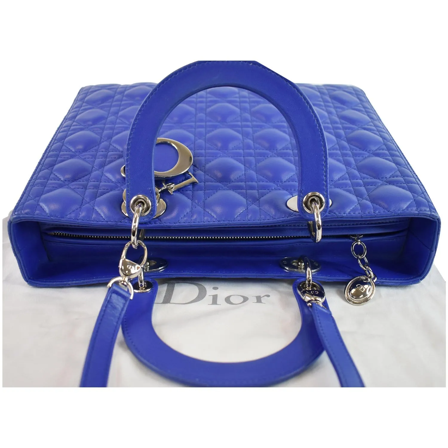 CHRISTIAN DIOR Large Lady Dior Lambskin Leather Shoulder Bag Blue