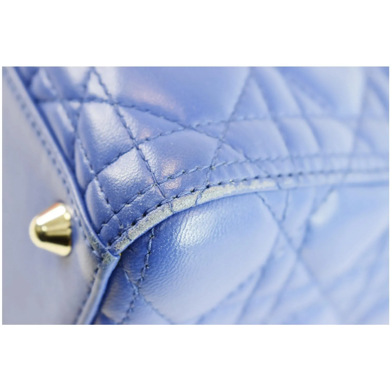CHRISTIAN DIOR Large Lady Dior Lambskin Leather Shoulder Bag Blue