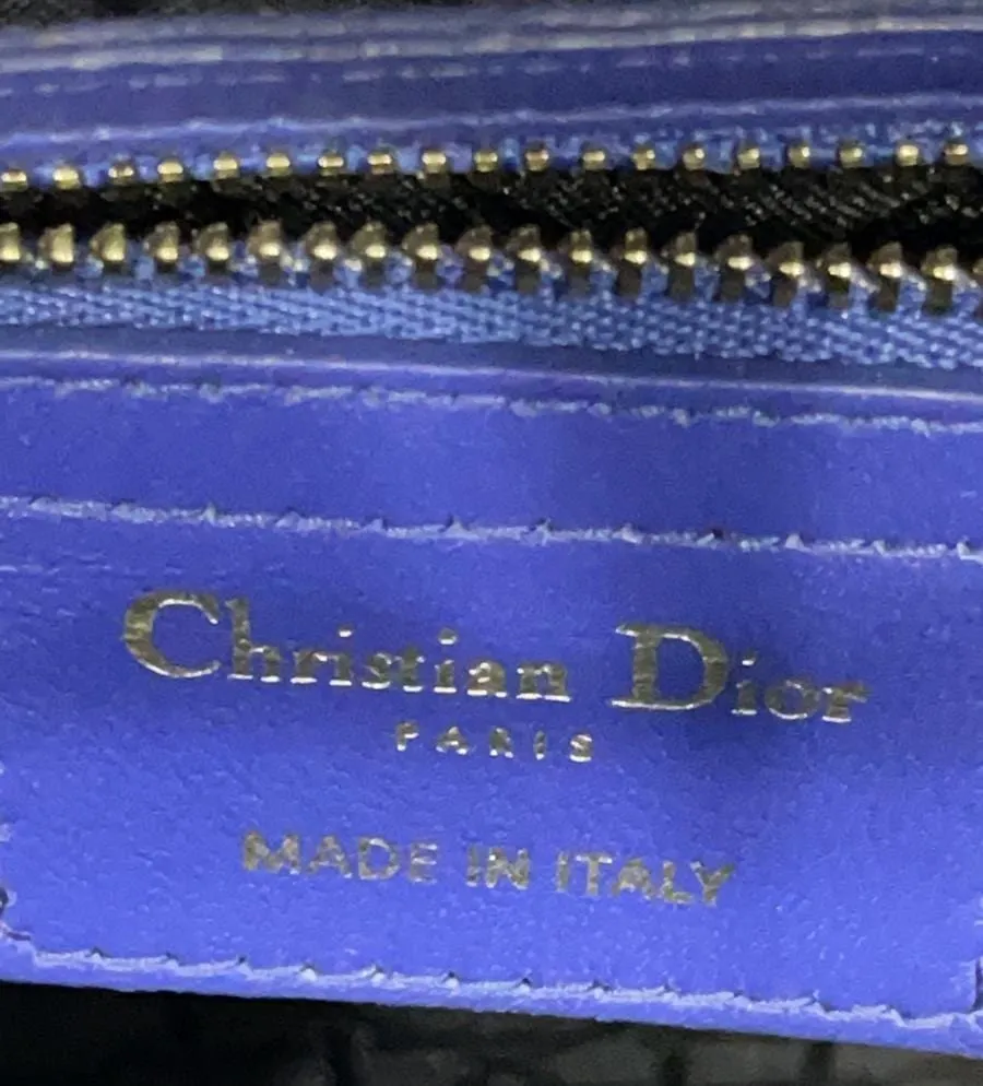 CHRISTIAN DIOR Large Lady Dior Lambskin Leather Shoulder Bag Blue