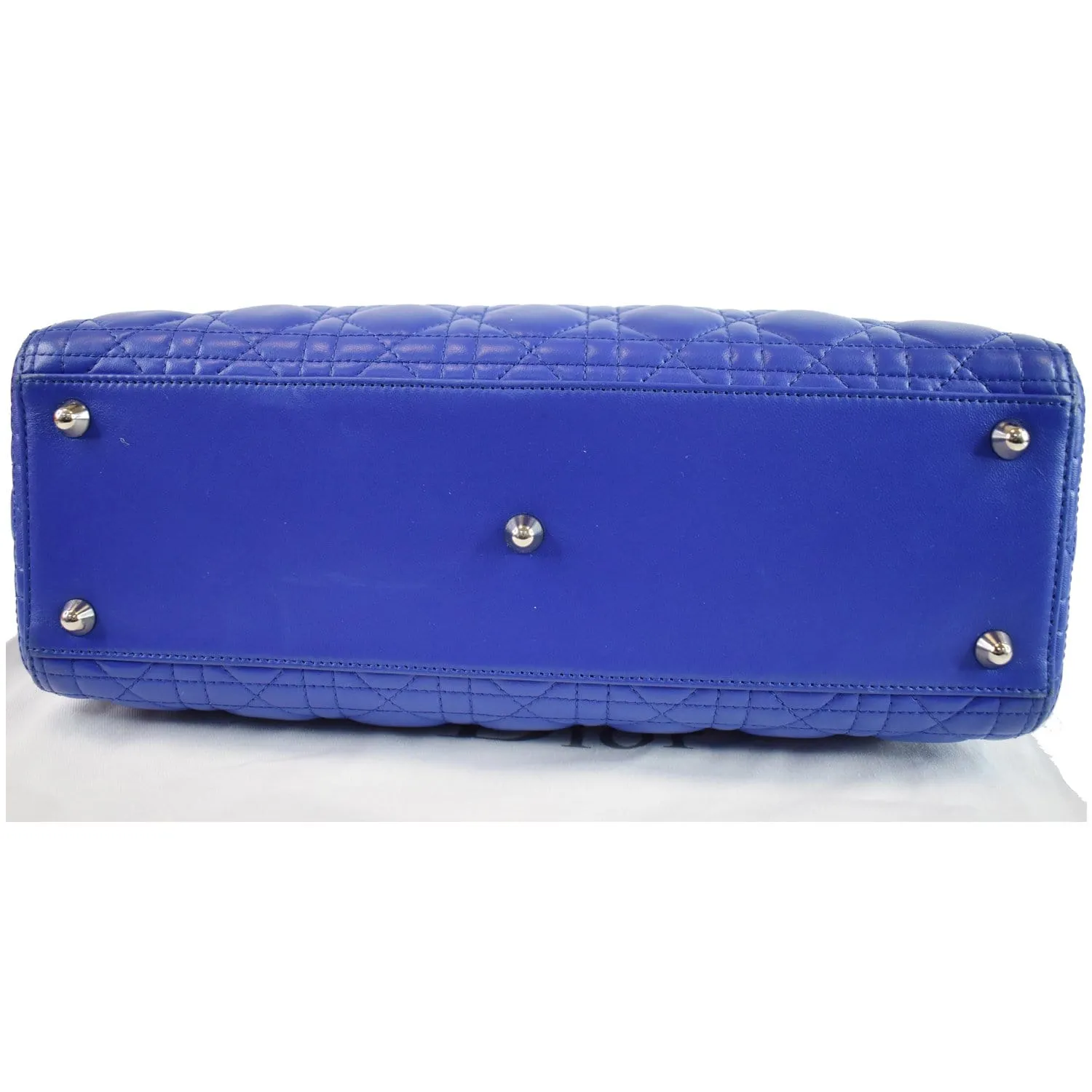 CHRISTIAN DIOR Large Lady Dior Lambskin Leather Shoulder Bag Blue