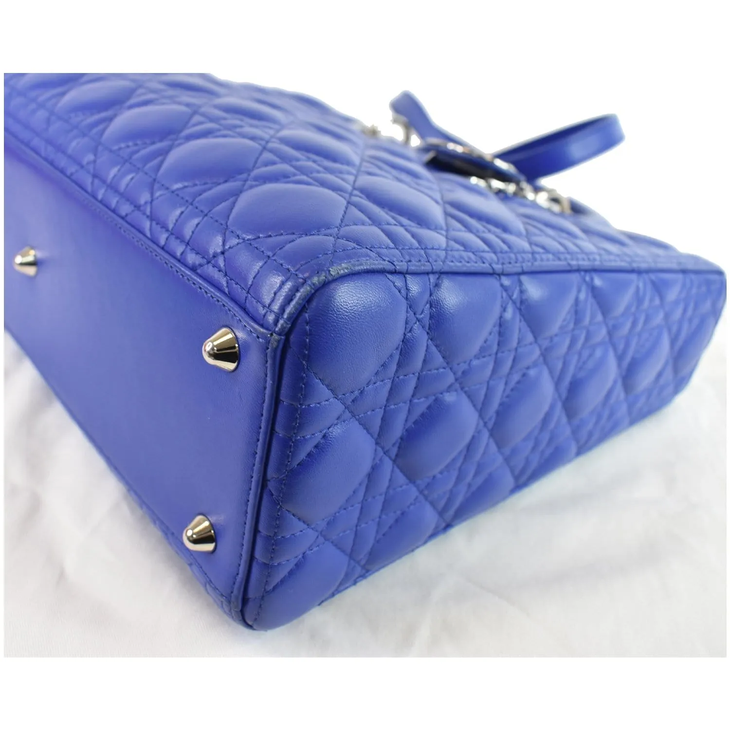 CHRISTIAN DIOR Large Lady Dior Lambskin Leather Shoulder Bag Blue