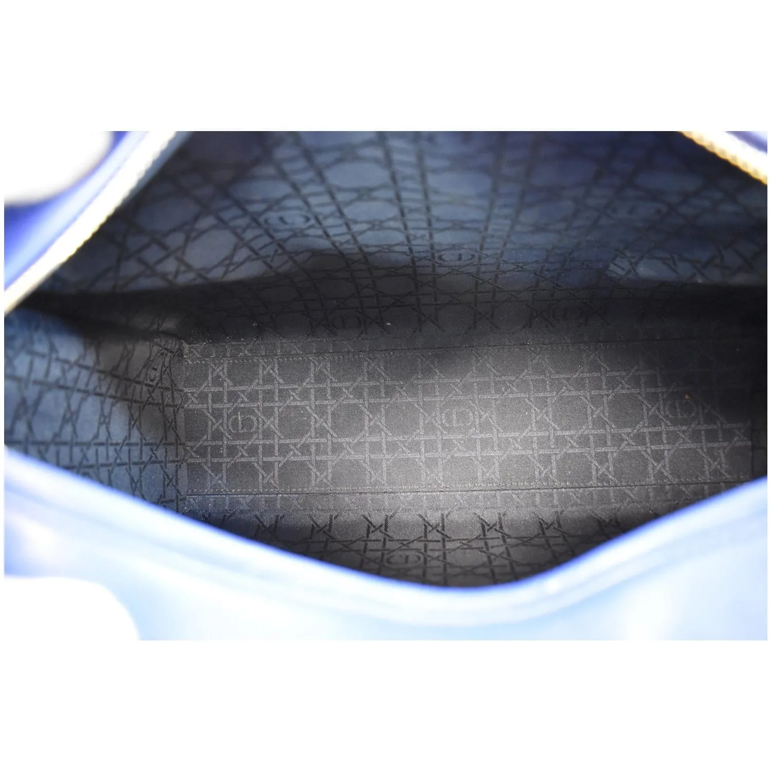 CHRISTIAN DIOR Large Lady Dior Lambskin Leather Shoulder Bag Blue