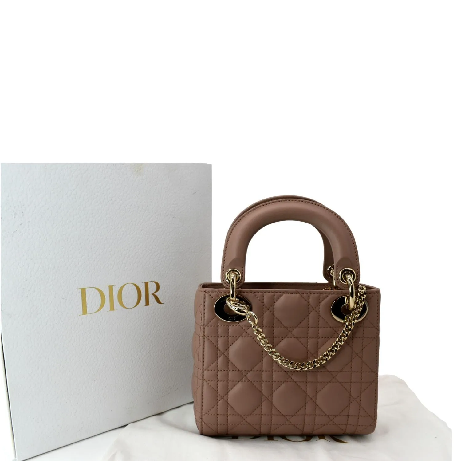 CHRISTIAN DIOR Mini Lady Dior Cannage Calfskin Leather Shoulder Bag Blush