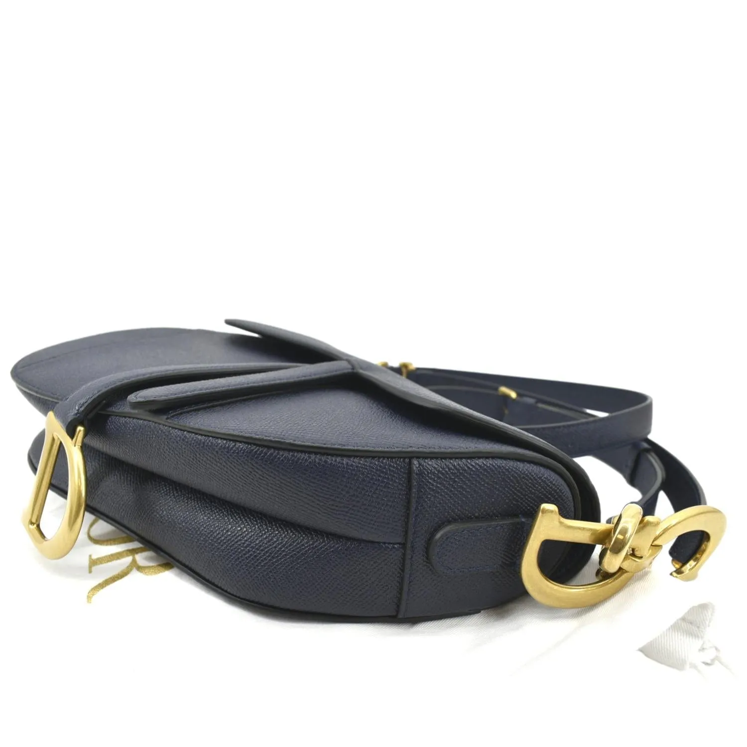 CHRISTIAN DIOR Saddle Grained Calfskin Leather Shoulder Bag Royal Blue