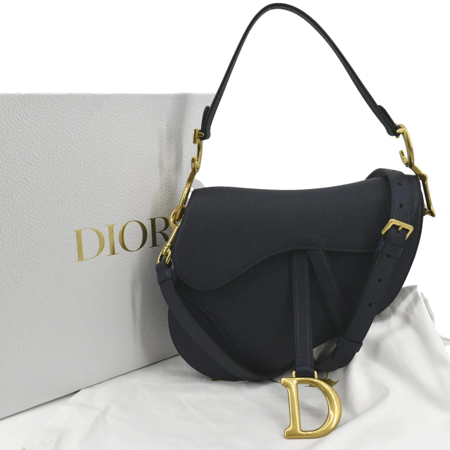 CHRISTIAN DIOR Saddle Grained Calfskin Leather Shoulder Bag Royal Blue