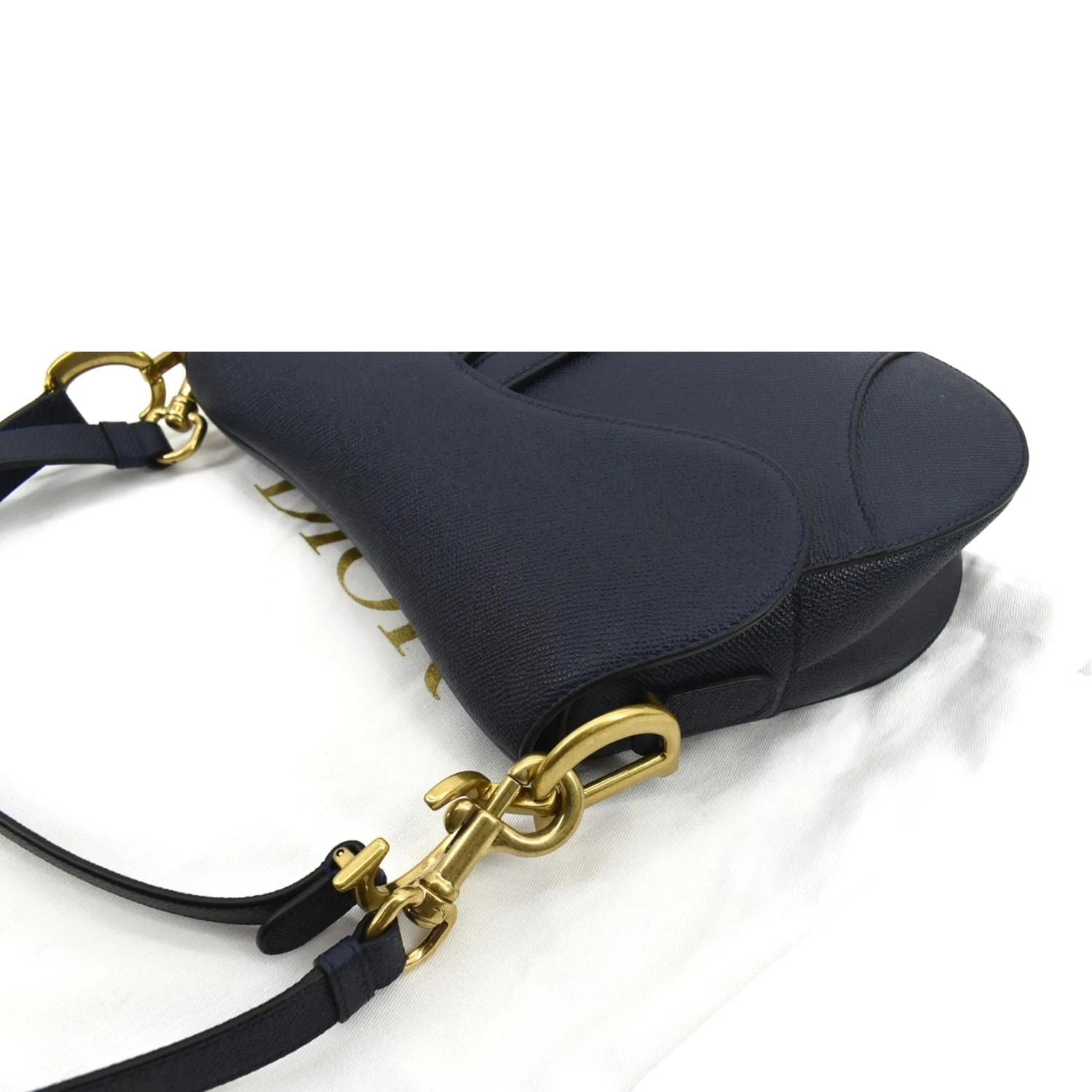 CHRISTIAN DIOR Saddle Grained Calfskin Leather Shoulder Bag Royal Blue