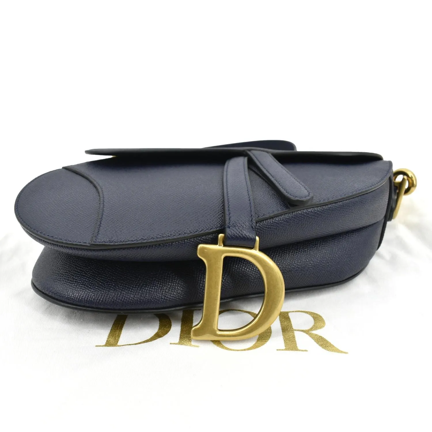 CHRISTIAN DIOR Saddle Grained Calfskin Leather Shoulder Bag Royal Blue