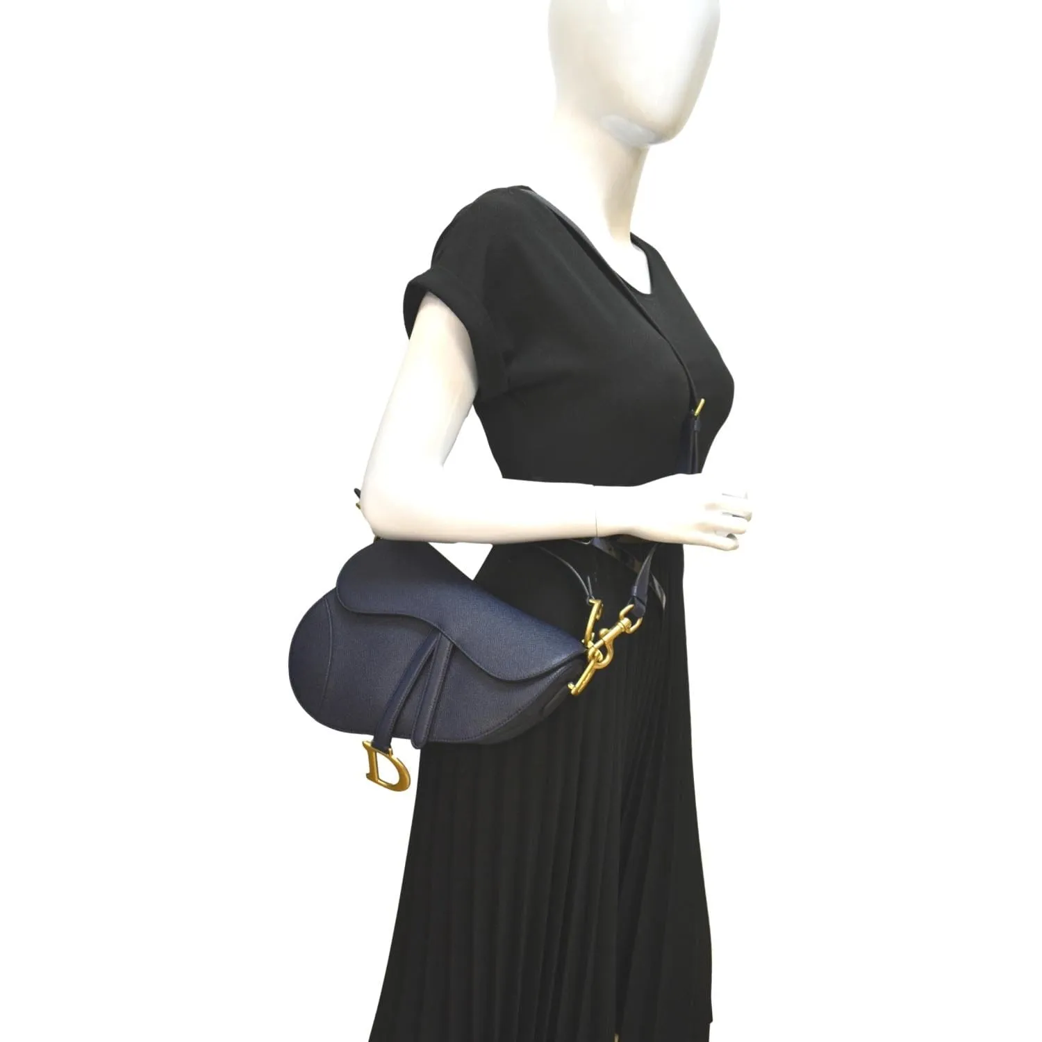 CHRISTIAN DIOR Saddle Grained Calfskin Leather Shoulder Bag Royal Blue