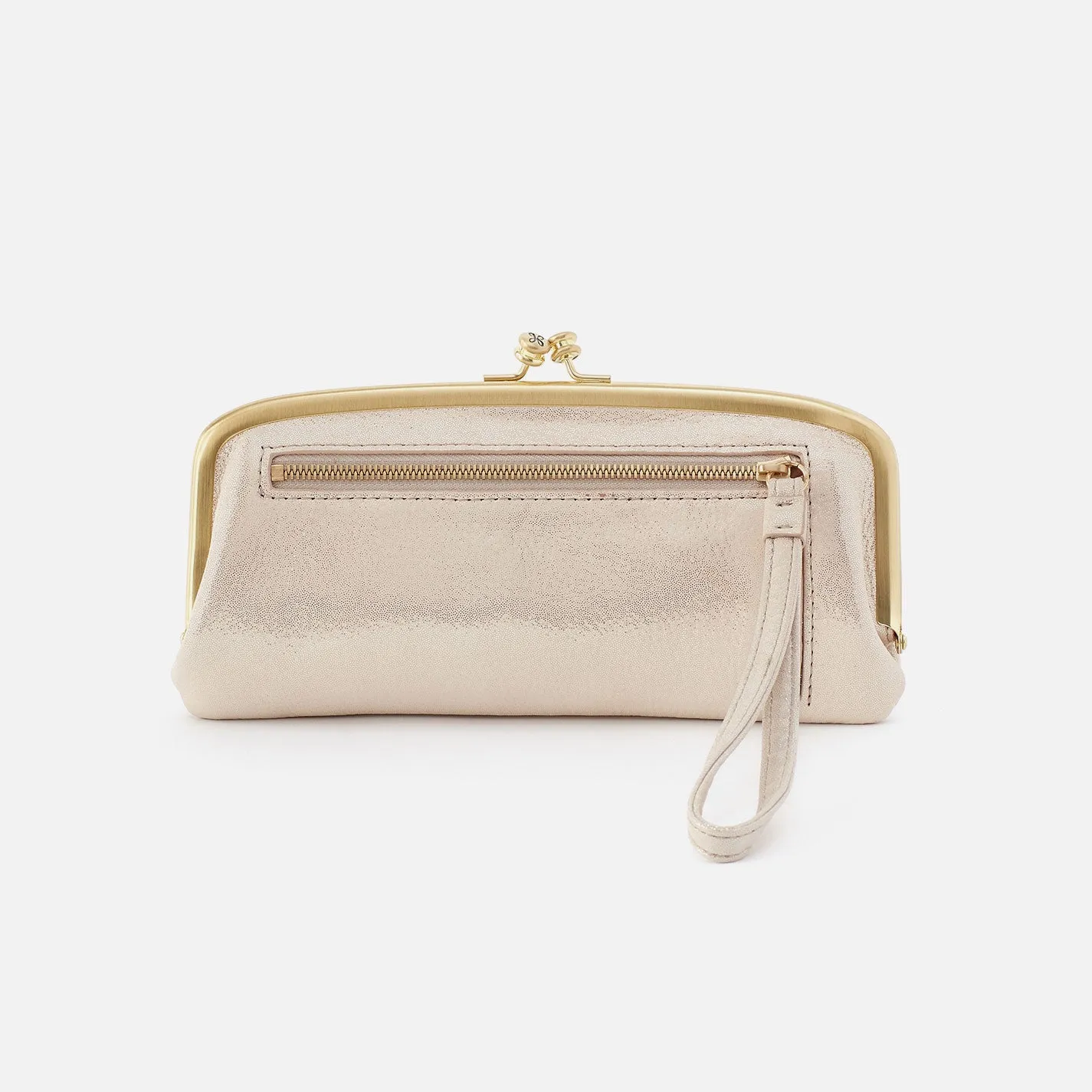 Cora Large Frame Wallet In Metallic Leather - Sand Shimmer