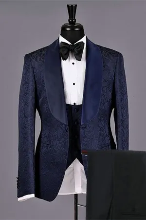 Dark Navy Jacquard Fashion Jacquard Bespoke Wedding Suits for Men