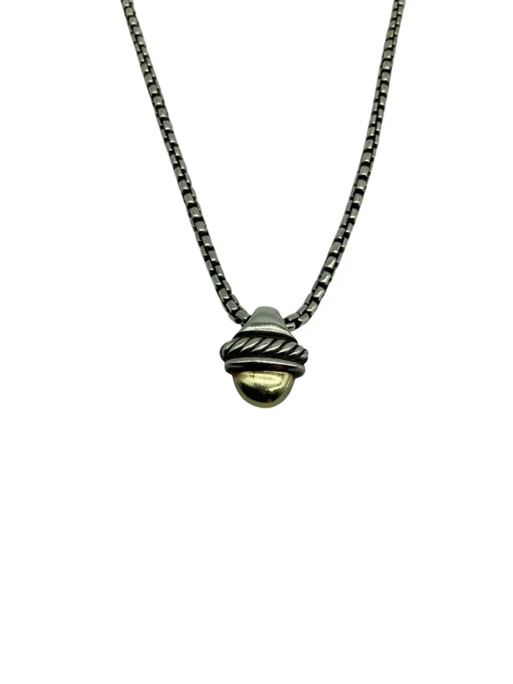 David Yurman 14k Gold and Sterling Acorn Pendant Necklace
