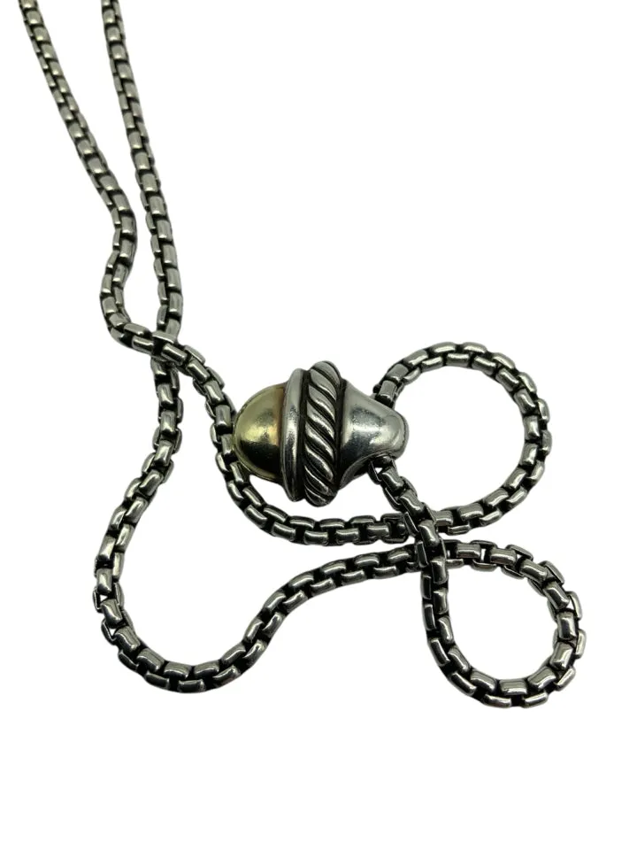 David Yurman 14k Gold and Sterling Acorn Pendant Necklace