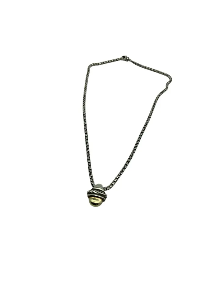 David Yurman 14k Gold and Sterling Acorn Pendant Necklace