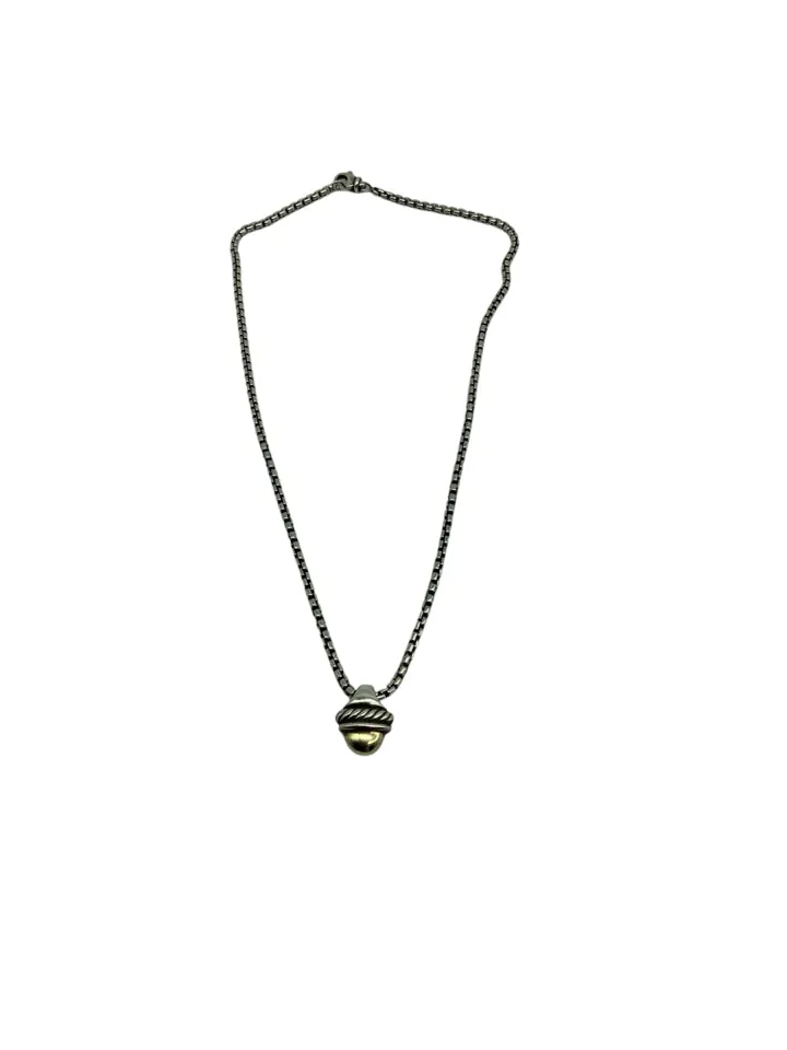 David Yurman 14k Gold and Sterling Acorn Pendant Necklace