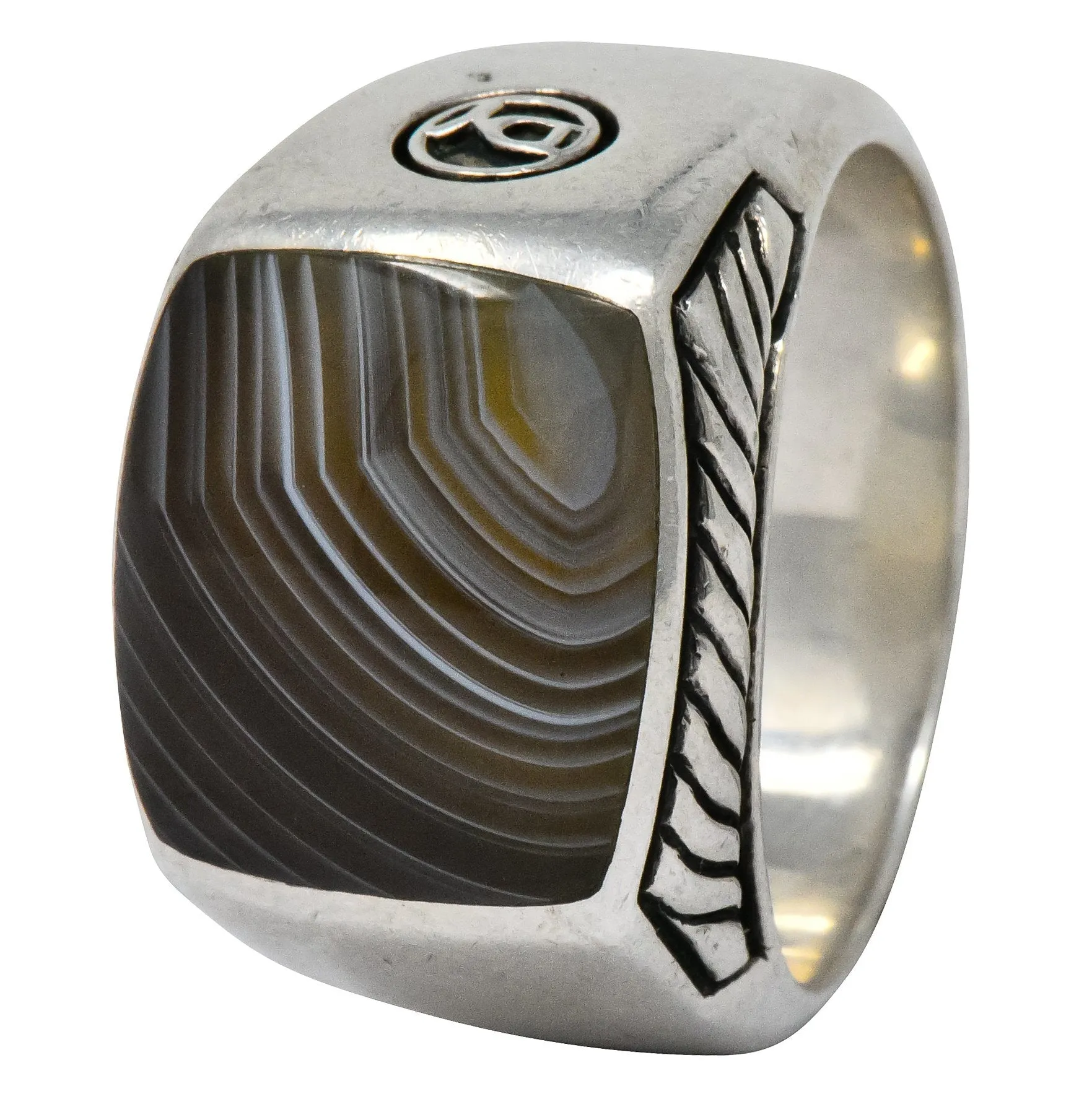 David Yurman Agate Sterling Silver Men's Exotic Stone Ring
