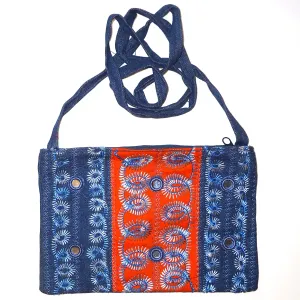 Denim Purse with Embroidery - Blue / Orange