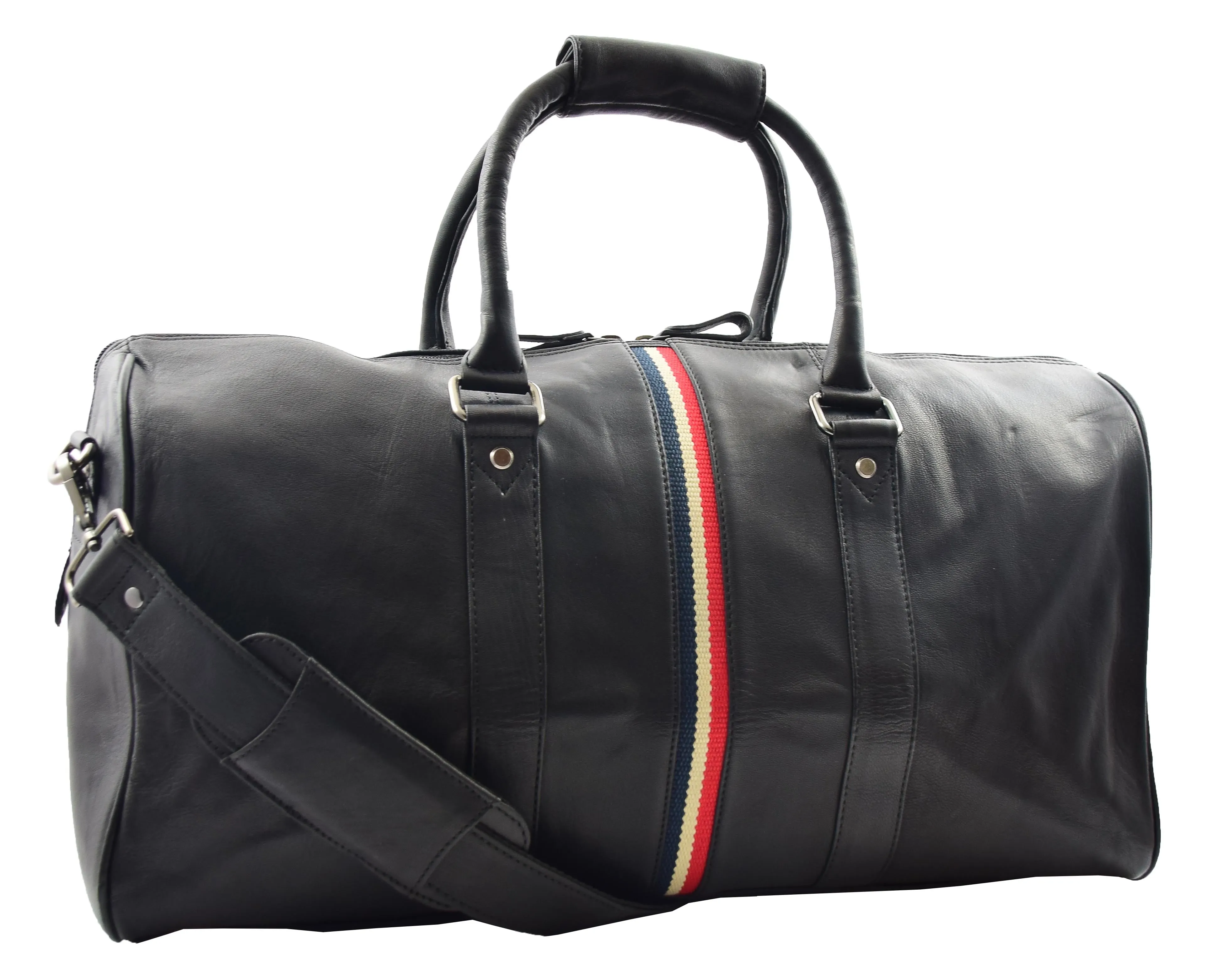 DR349 Real Leather Holdall Overnight Bag Black