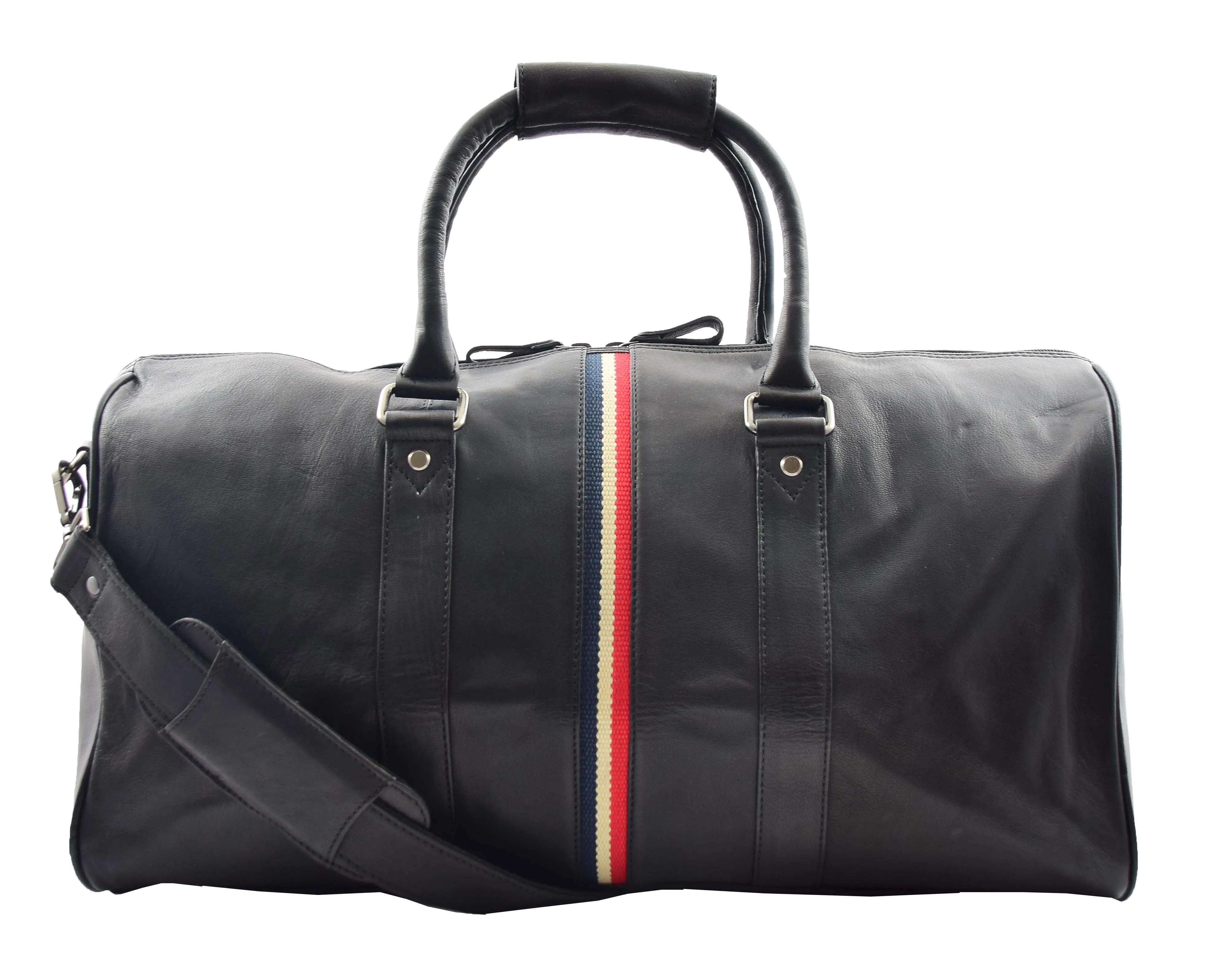 DR349 Real Leather Holdall Overnight Bag Black