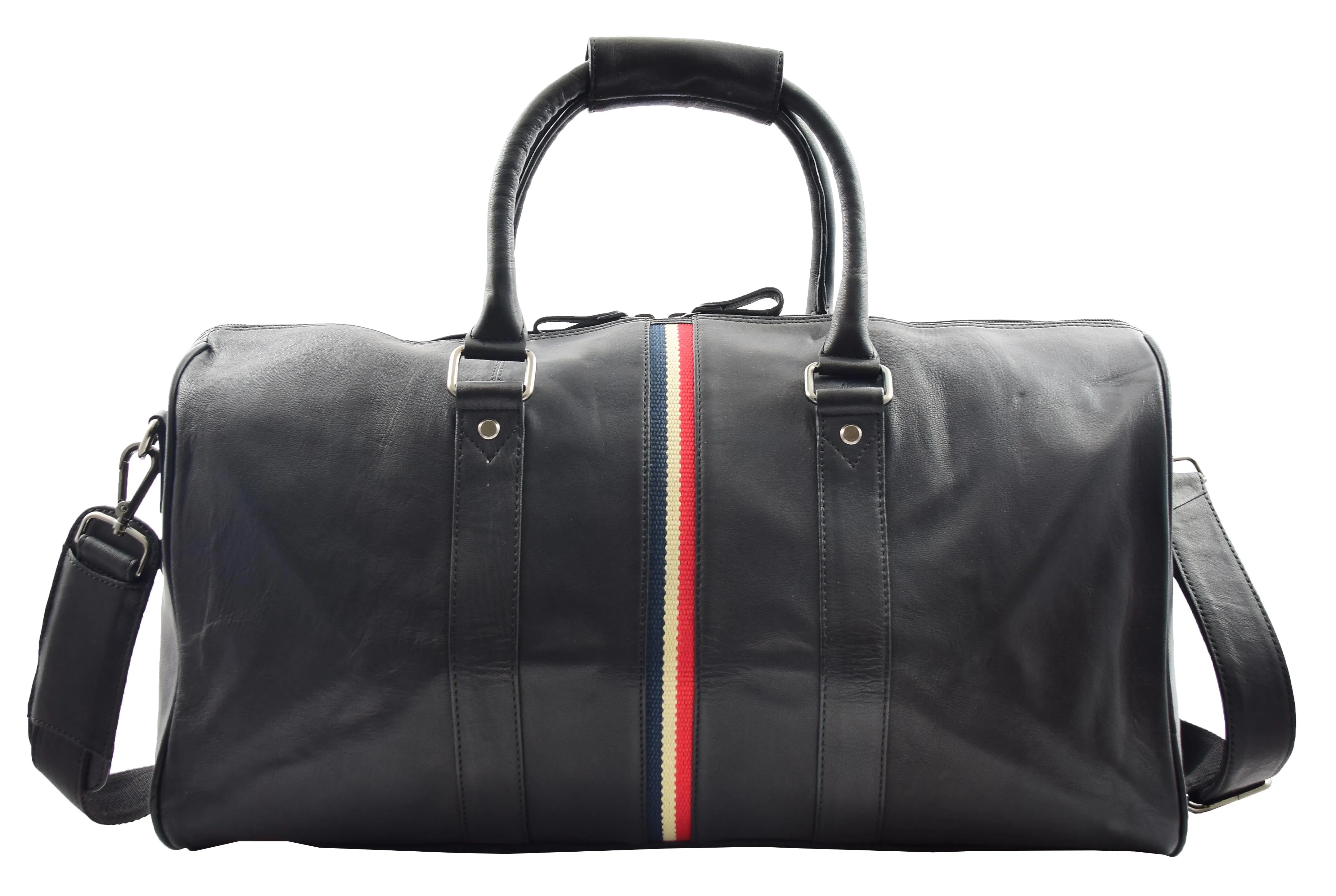 DR349 Real Leather Holdall Overnight Bag Black