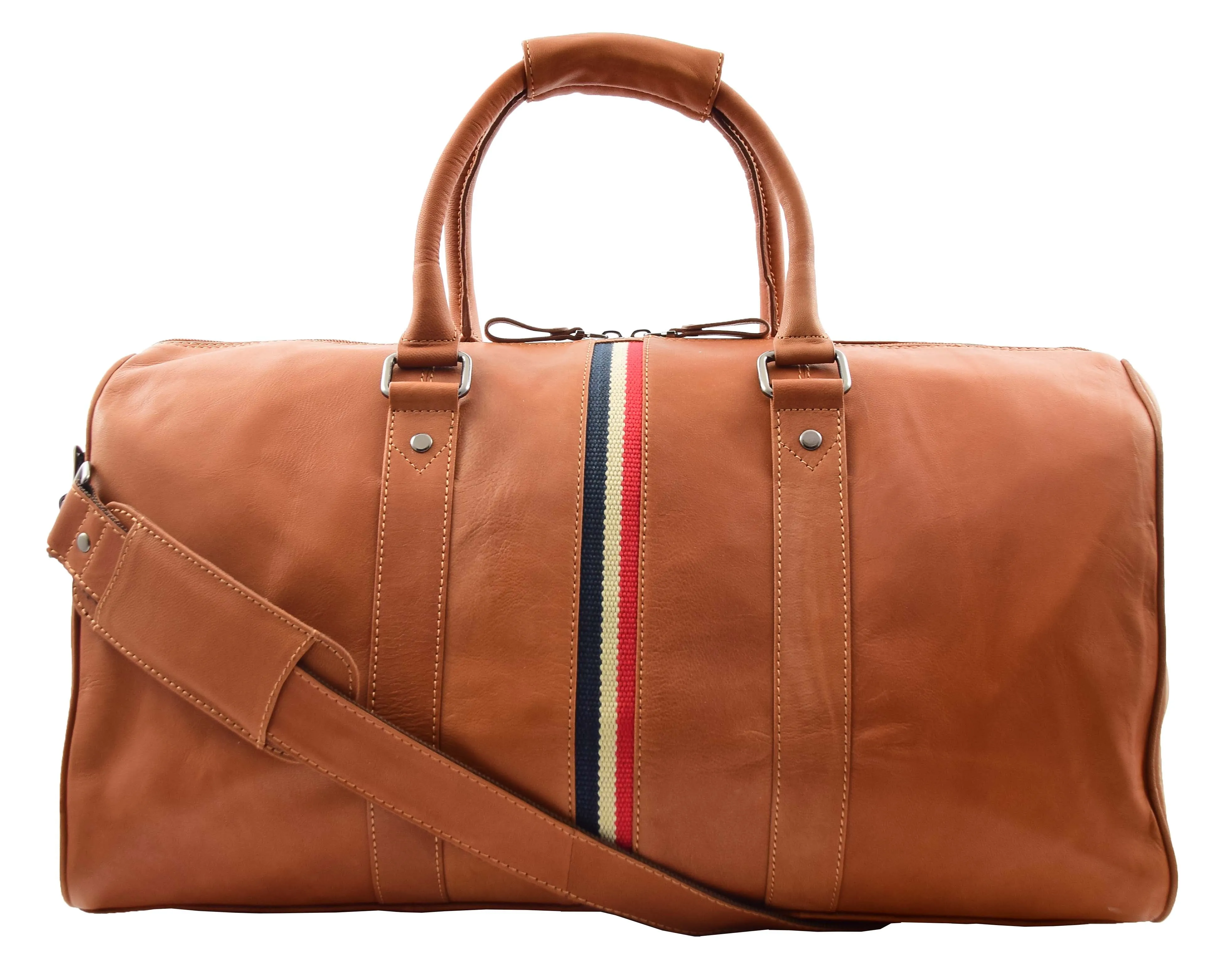 DR349 Real Leather Holdall Overnight Bag Cognac