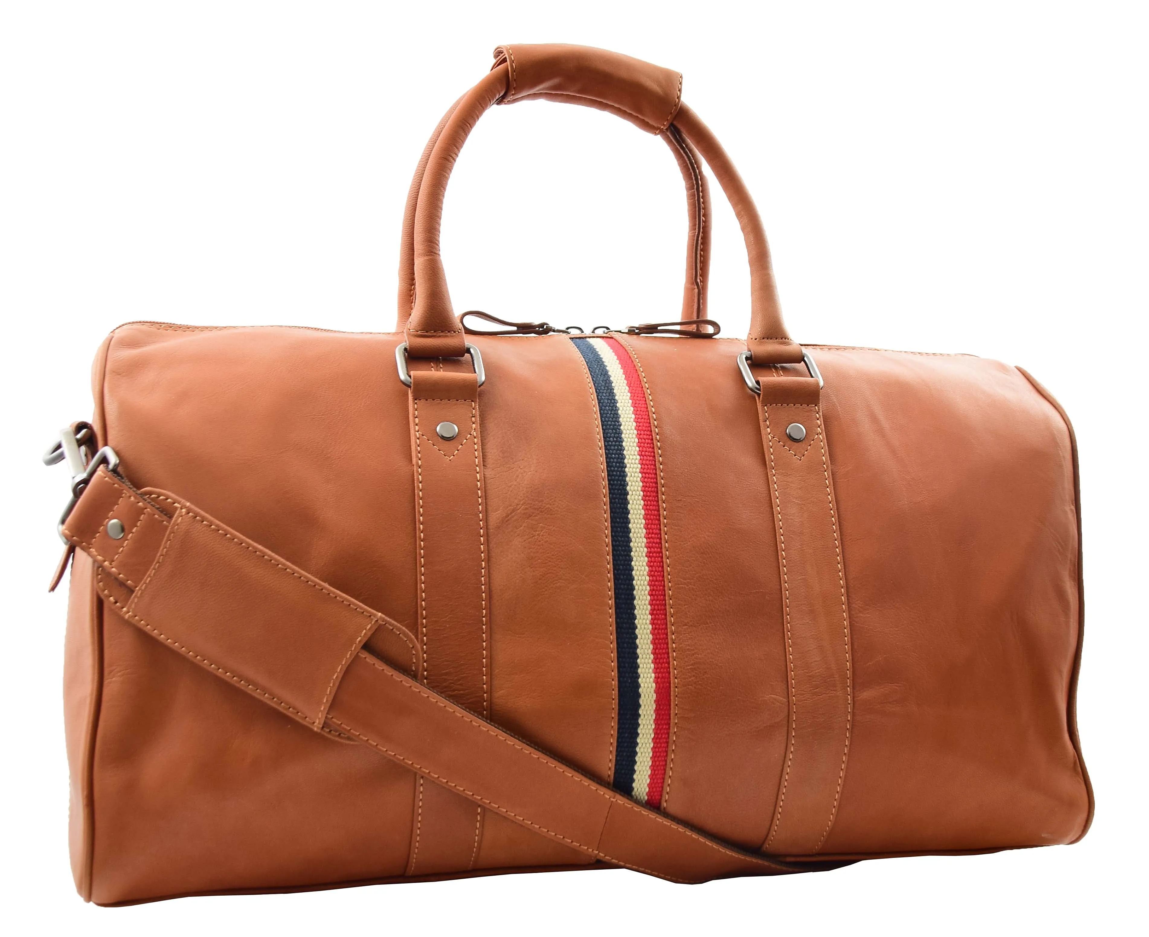 DR349 Real Leather Holdall Overnight Bag Cognac