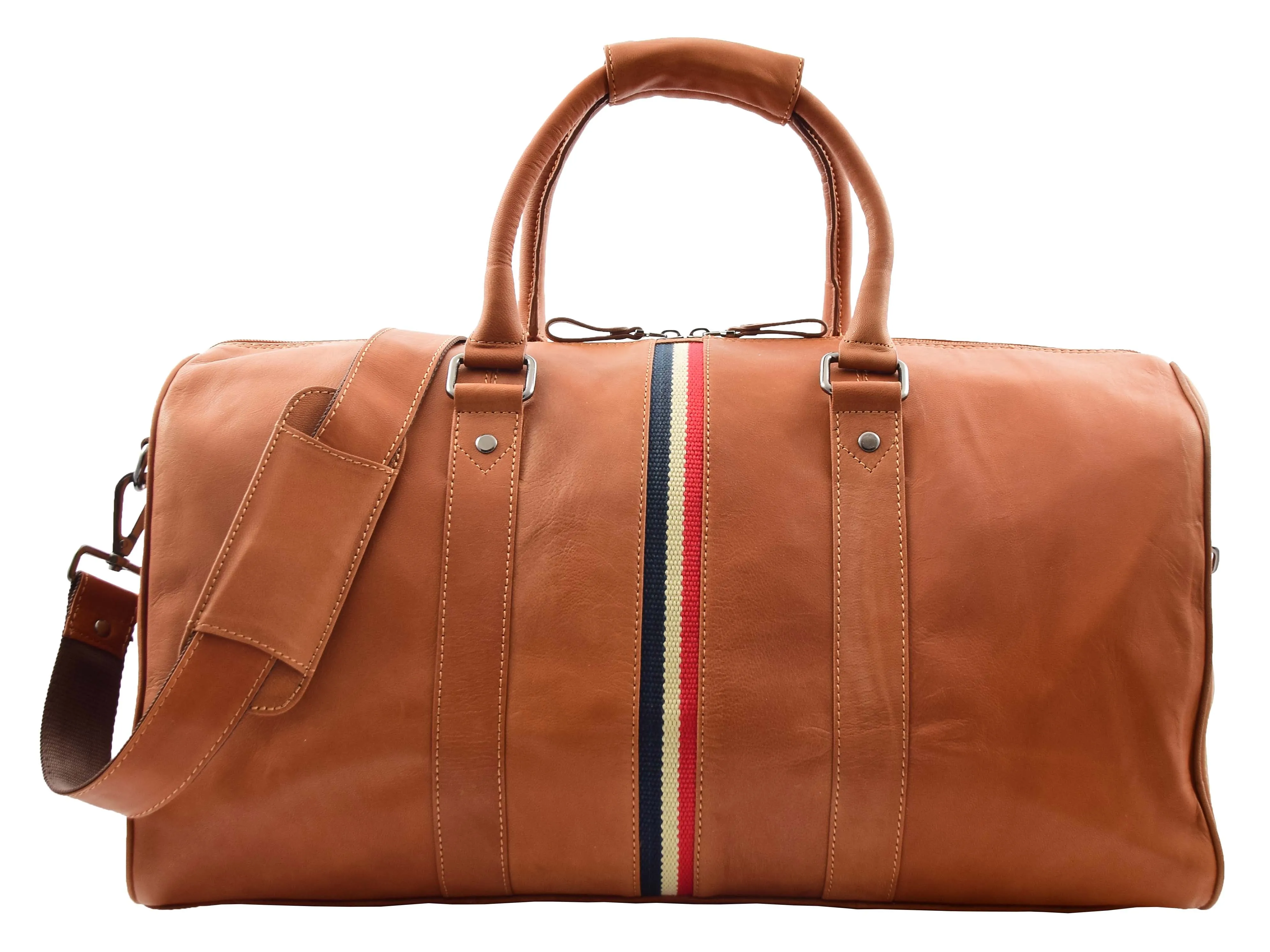DR349 Real Leather Holdall Overnight Bag Cognac