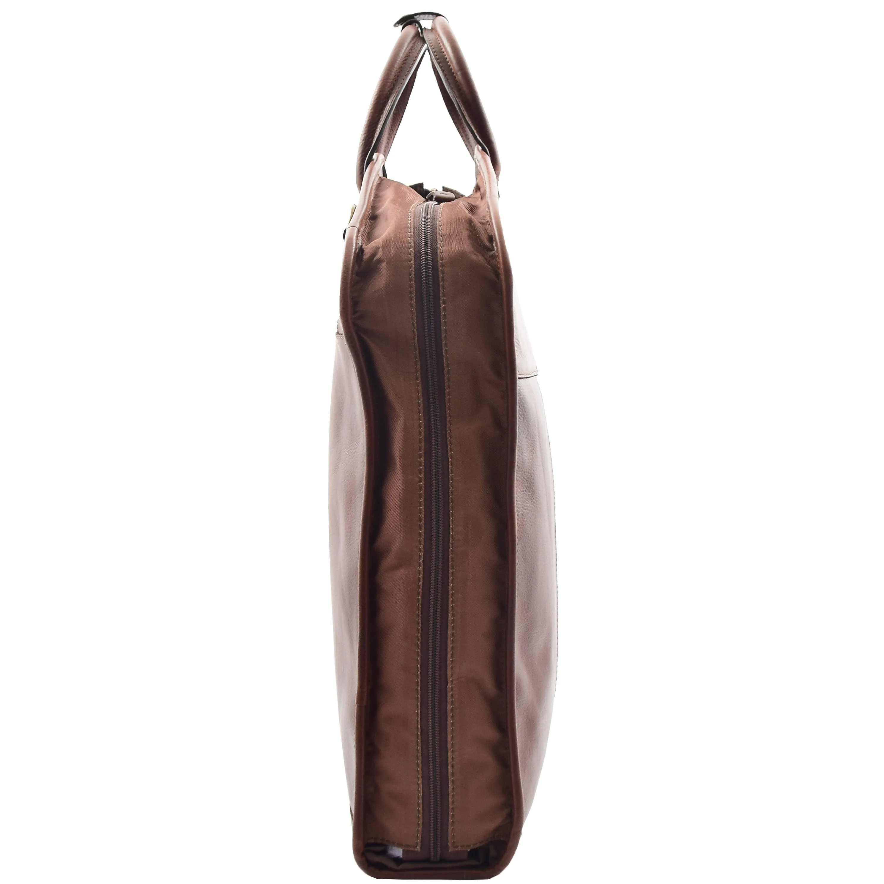 DR613 Genuine Leather Travel Suit Carrier Garment Bag Brown