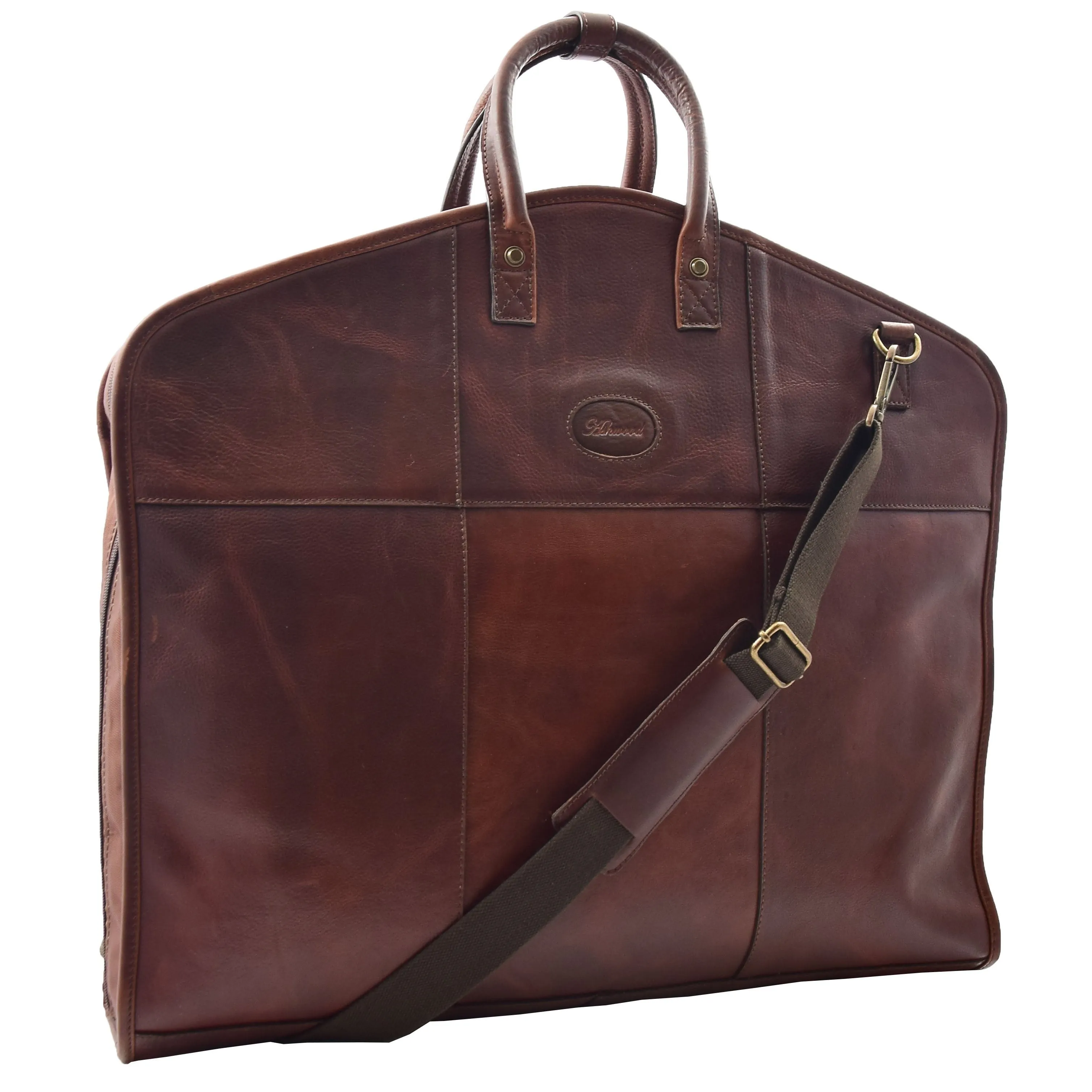 DR613 Genuine Leather Travel Suit Carrier Garment Bag Brown