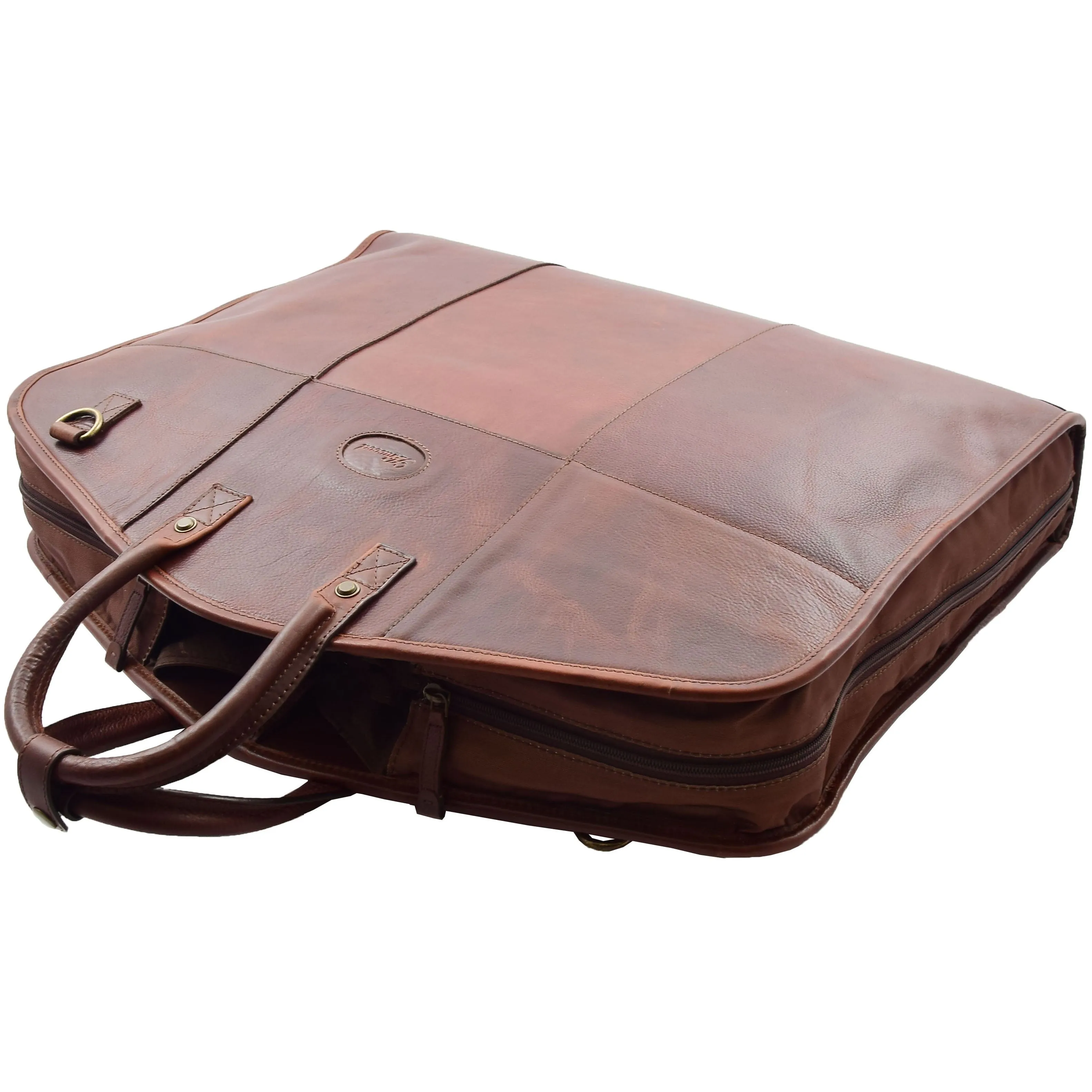 DR613 Genuine Leather Travel Suit Carrier Garment Bag Brown