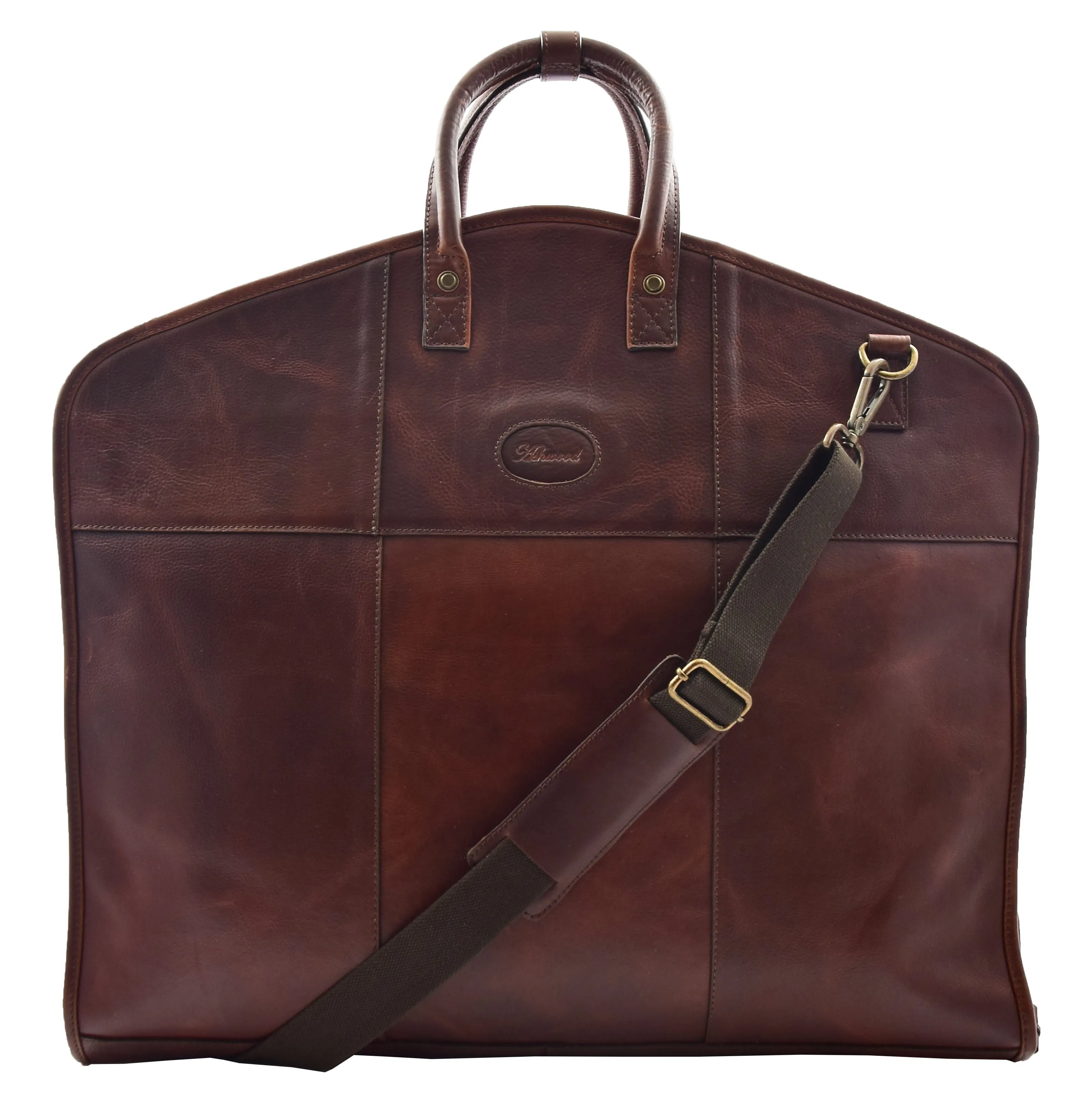 DR613 Genuine Leather Travel Suit Carrier Garment Bag Brown