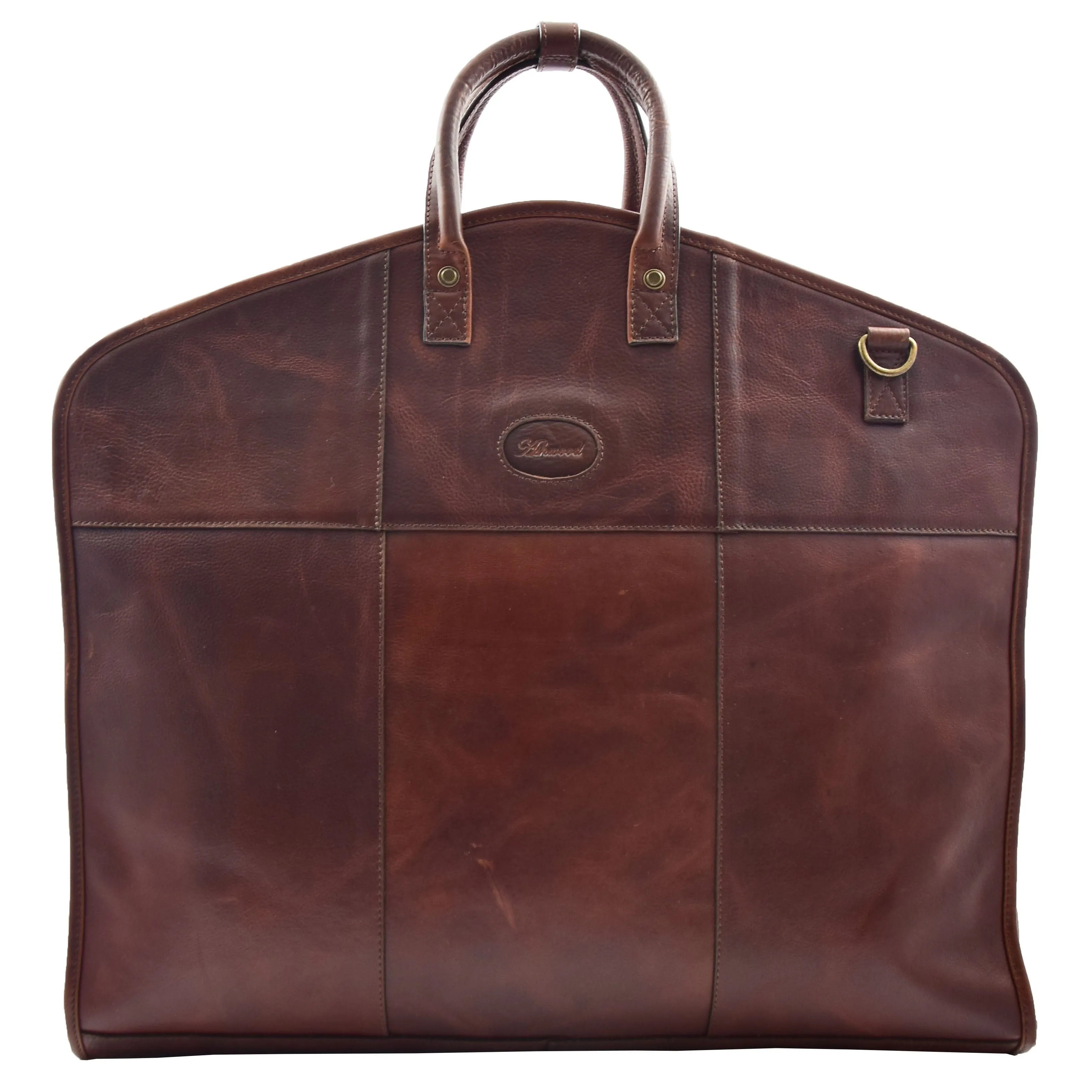 DR613 Genuine Leather Travel Suit Carrier Garment Bag Brown