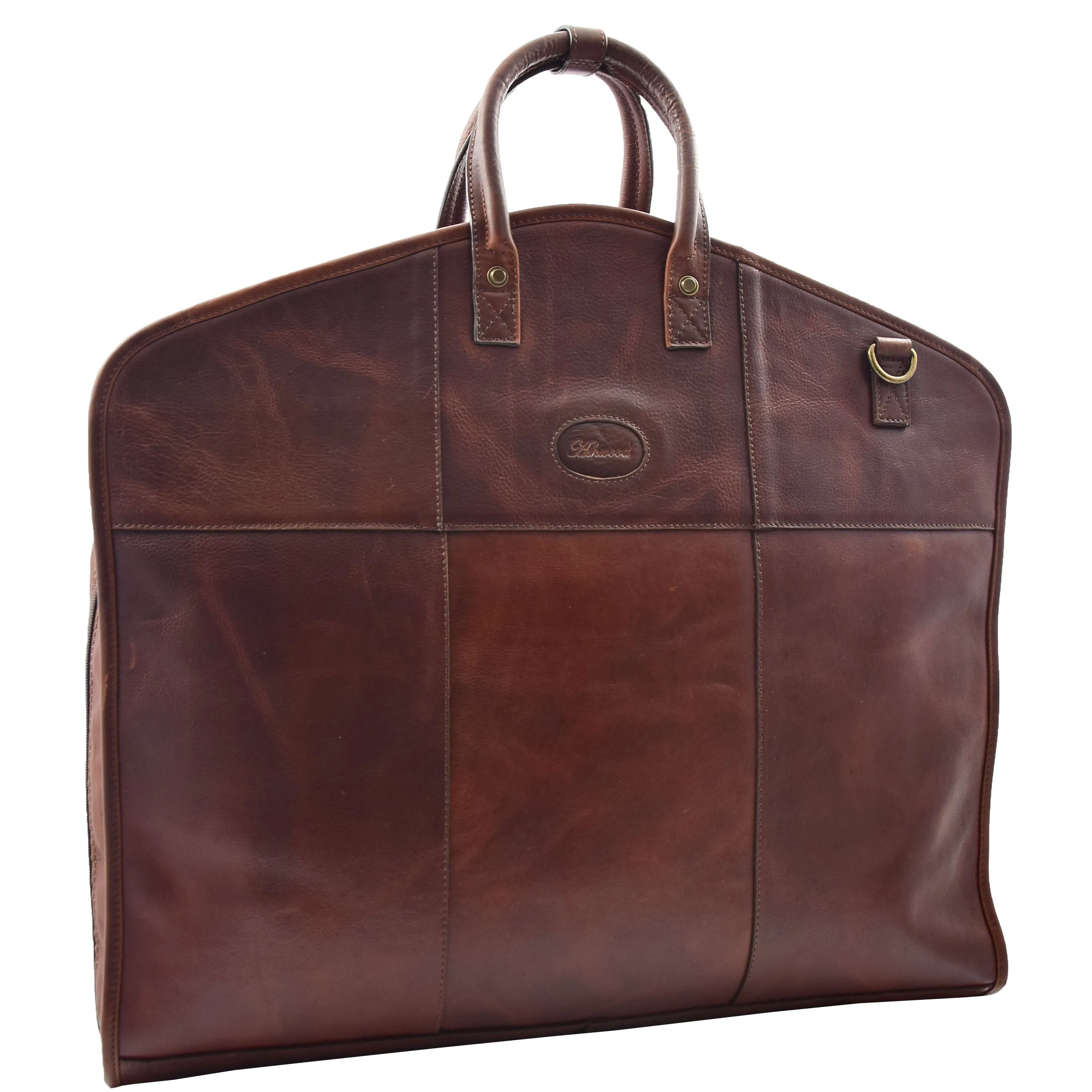 DR613 Genuine Leather Travel Suit Carrier Garment Bag Brown