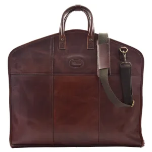 DR613 Genuine Leather Travel Suit Carrier Garment Bag Brown
