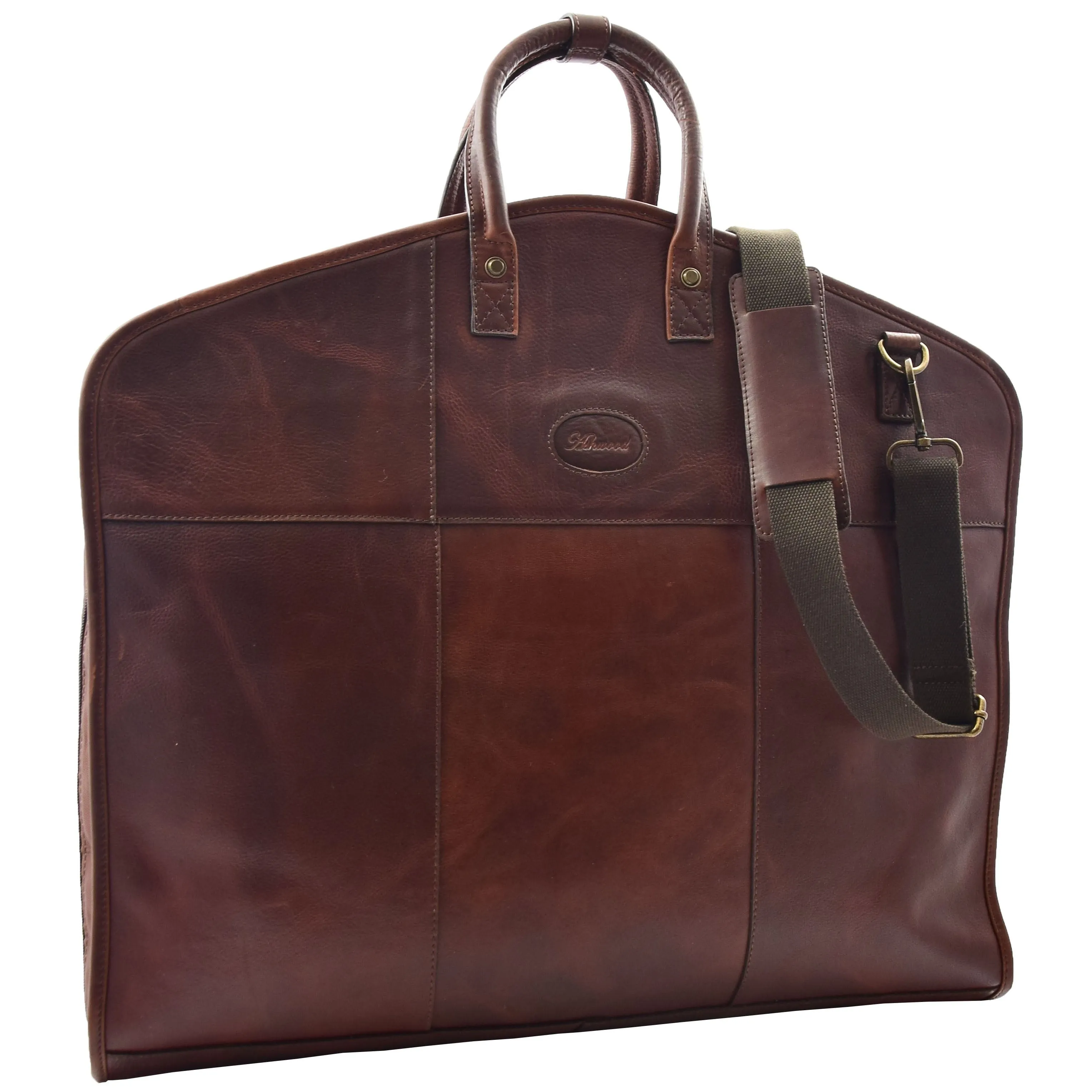 DR613 Genuine Leather Travel Suit Carrier Garment Bag Brown