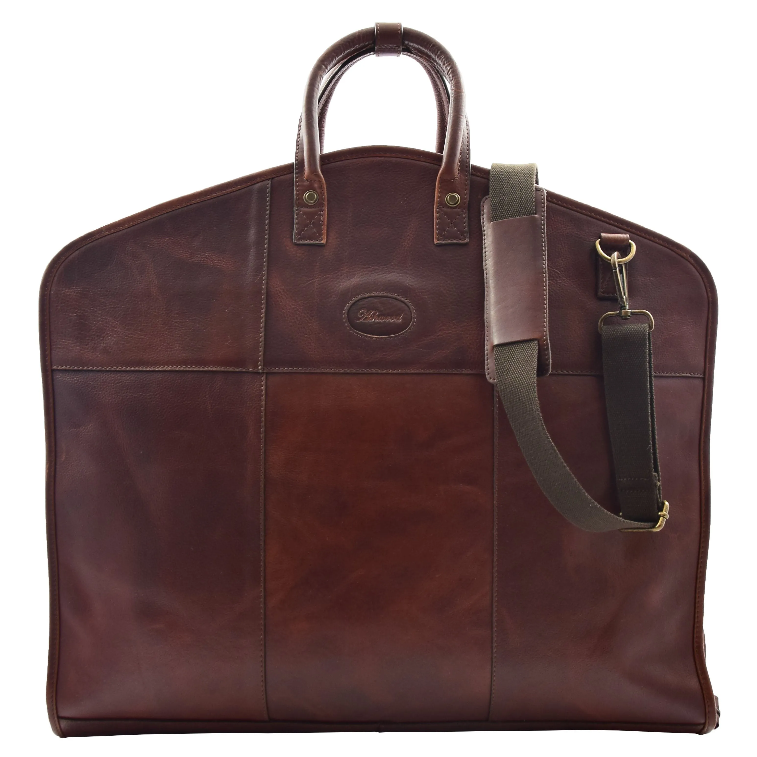 DR613 Genuine Leather Travel Suit Carrier Garment Bag Brown