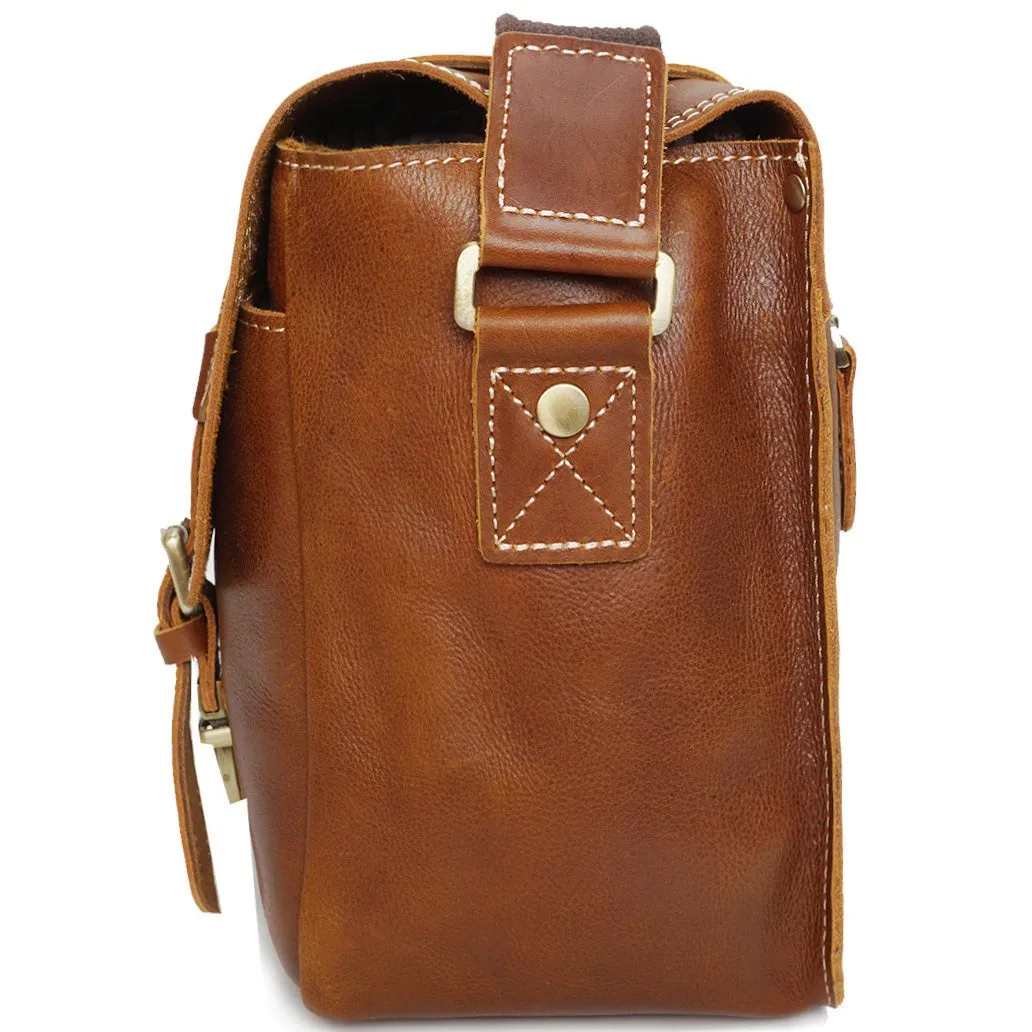 DR652 Genuine Leather Cross Body Camera Organiser Bag Tan