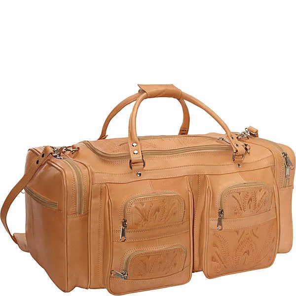 Duffle Bag in Hand Tooled Leather, Large, Multi Colors 480L