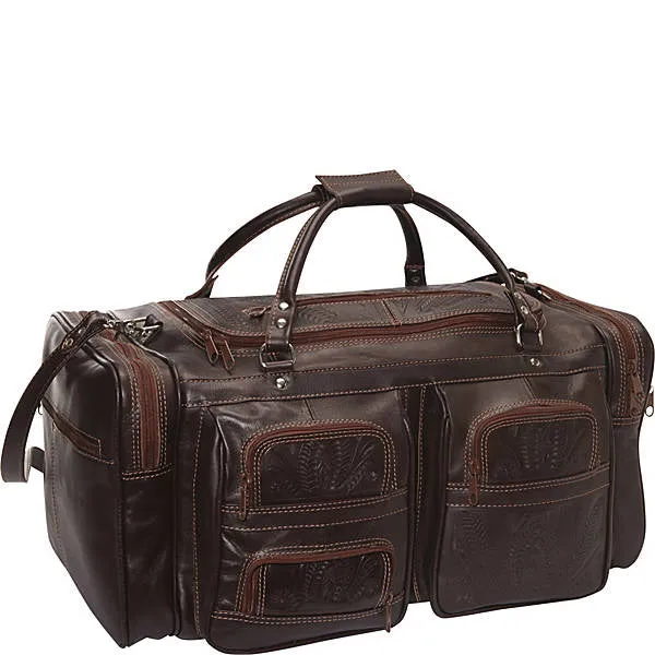Duffle Bag in Hand Tooled Leather, Large, Multi Colors 480L